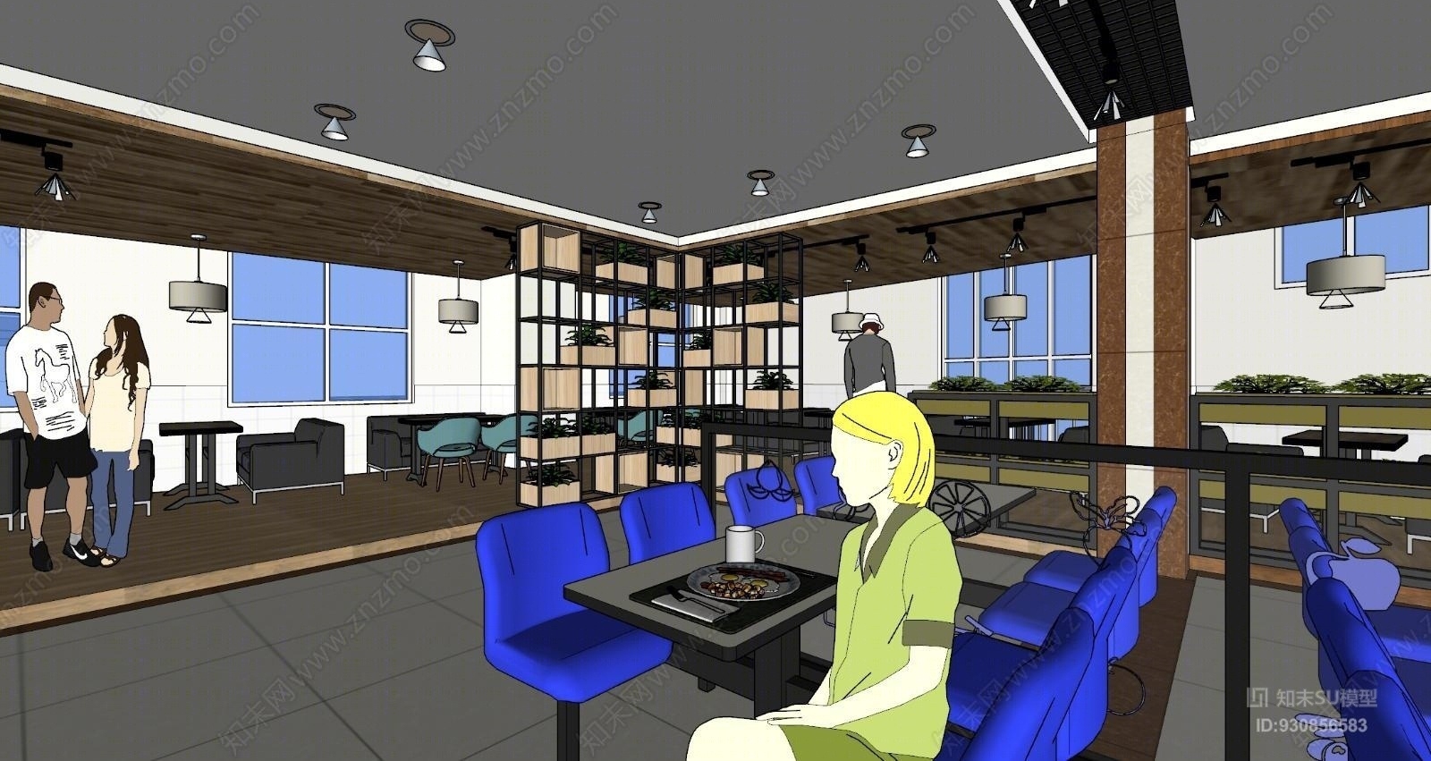 现代单位餐厅SU模型下载【ID:930856583】