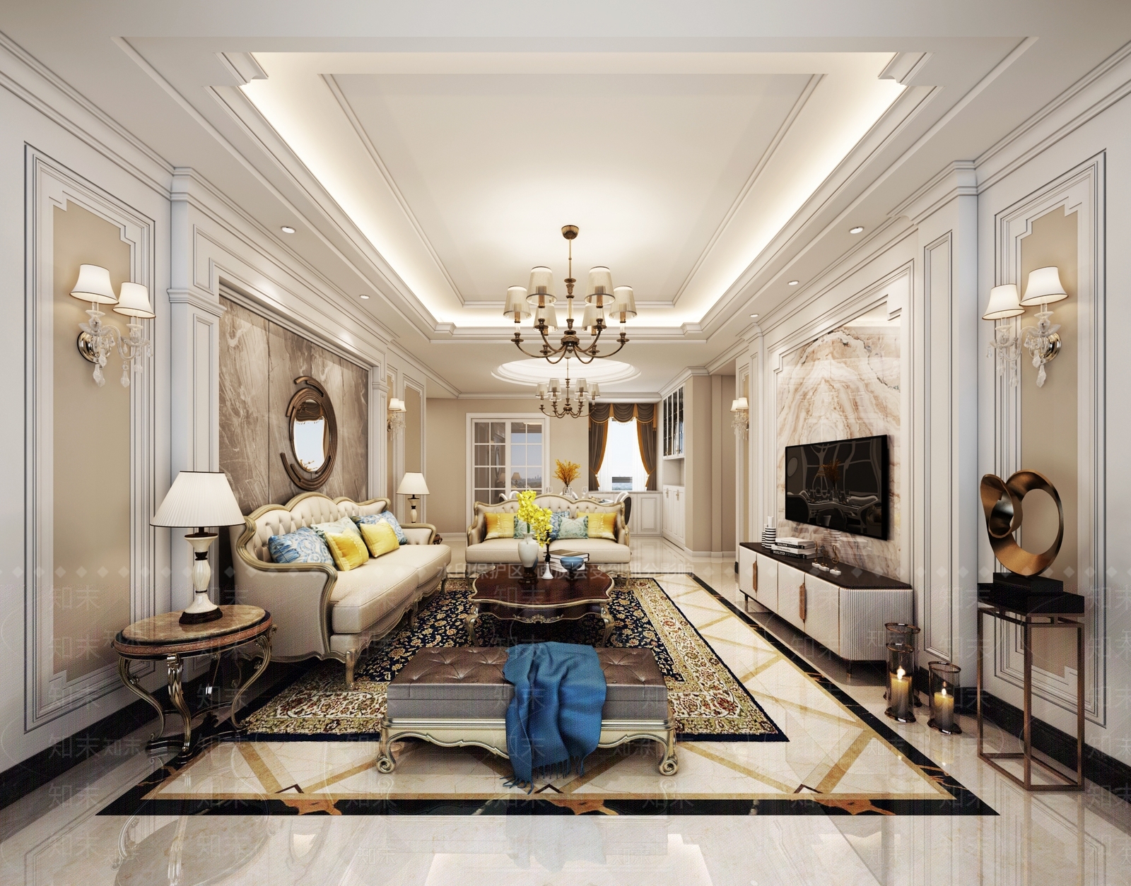 简欧欧式客厅沙发组合3D模型下载【ID:832855301】