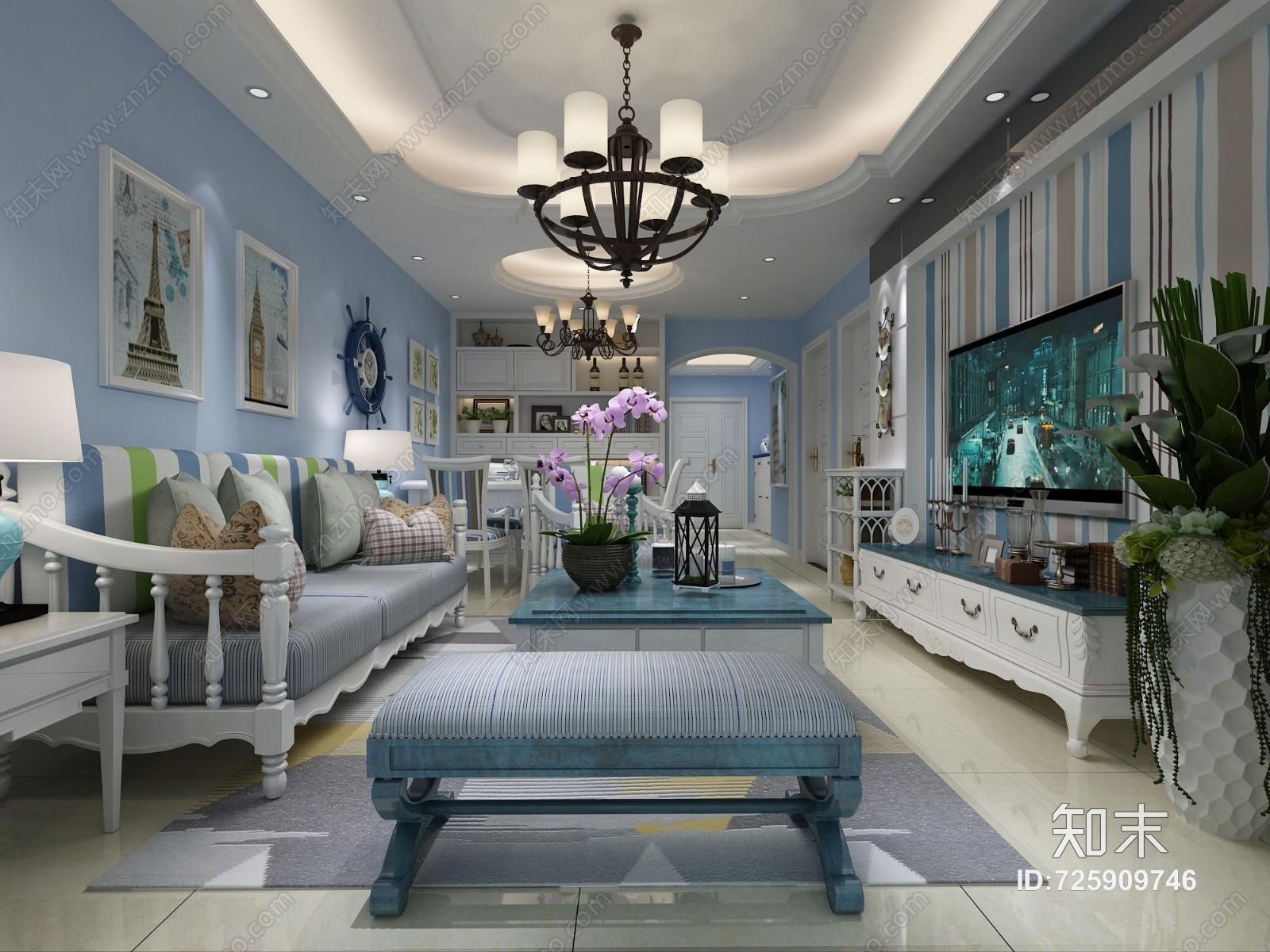 地中海不规则吊顶3D模型下载【ID:725909746】