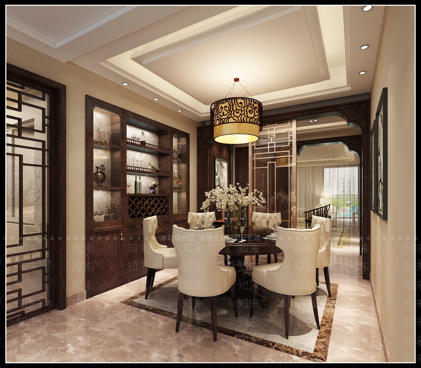 中式餐桌餐厅3D模型下载【ID:832235518】