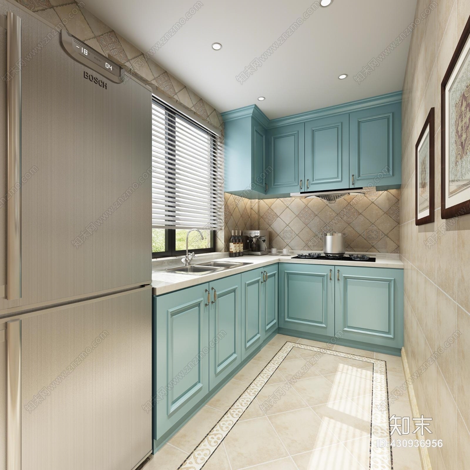 美式厨房间模型3D模型下载【ID:430936956】