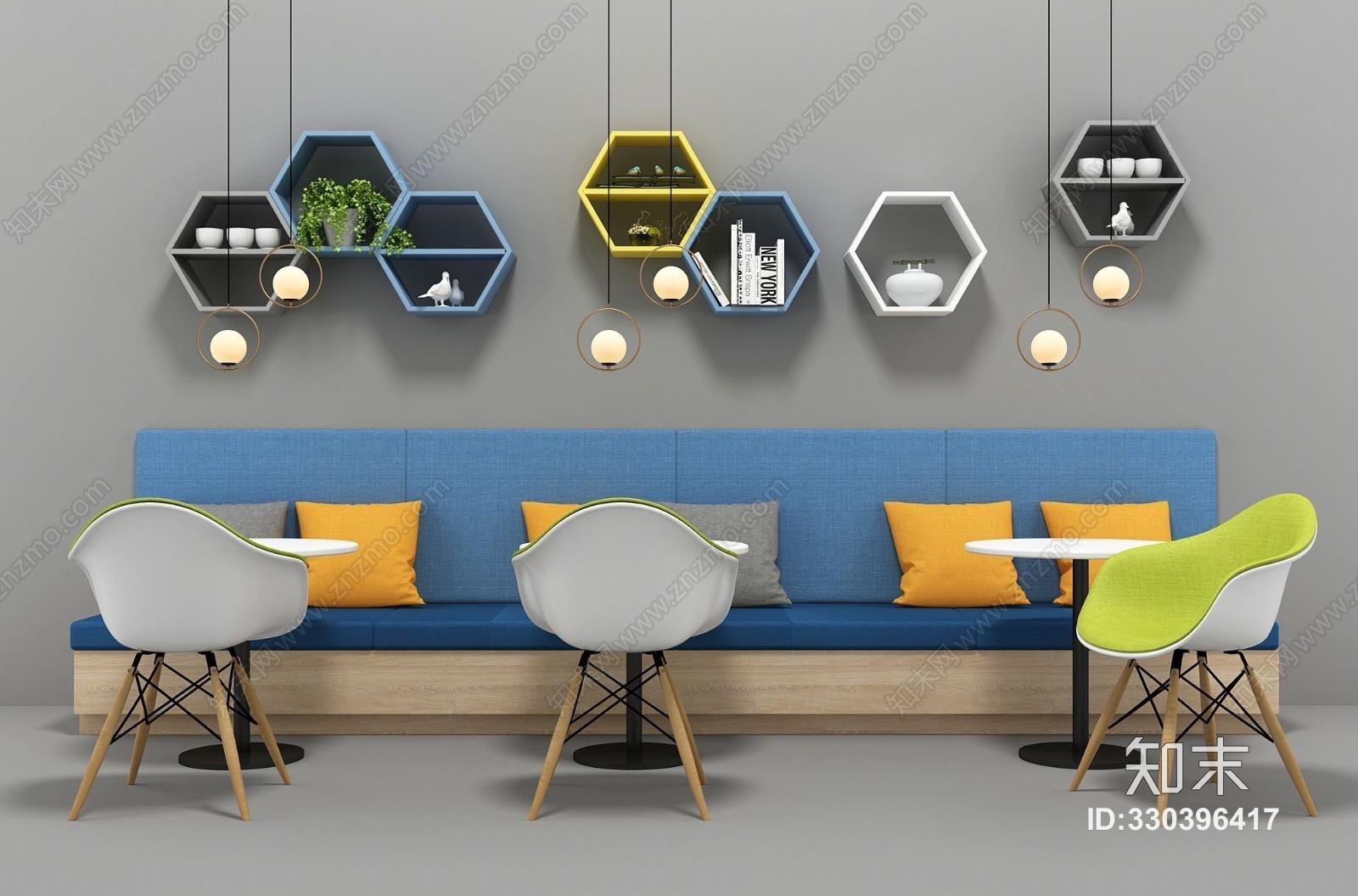 现代卡座墙饰组合3D模型下载【ID:330396417】