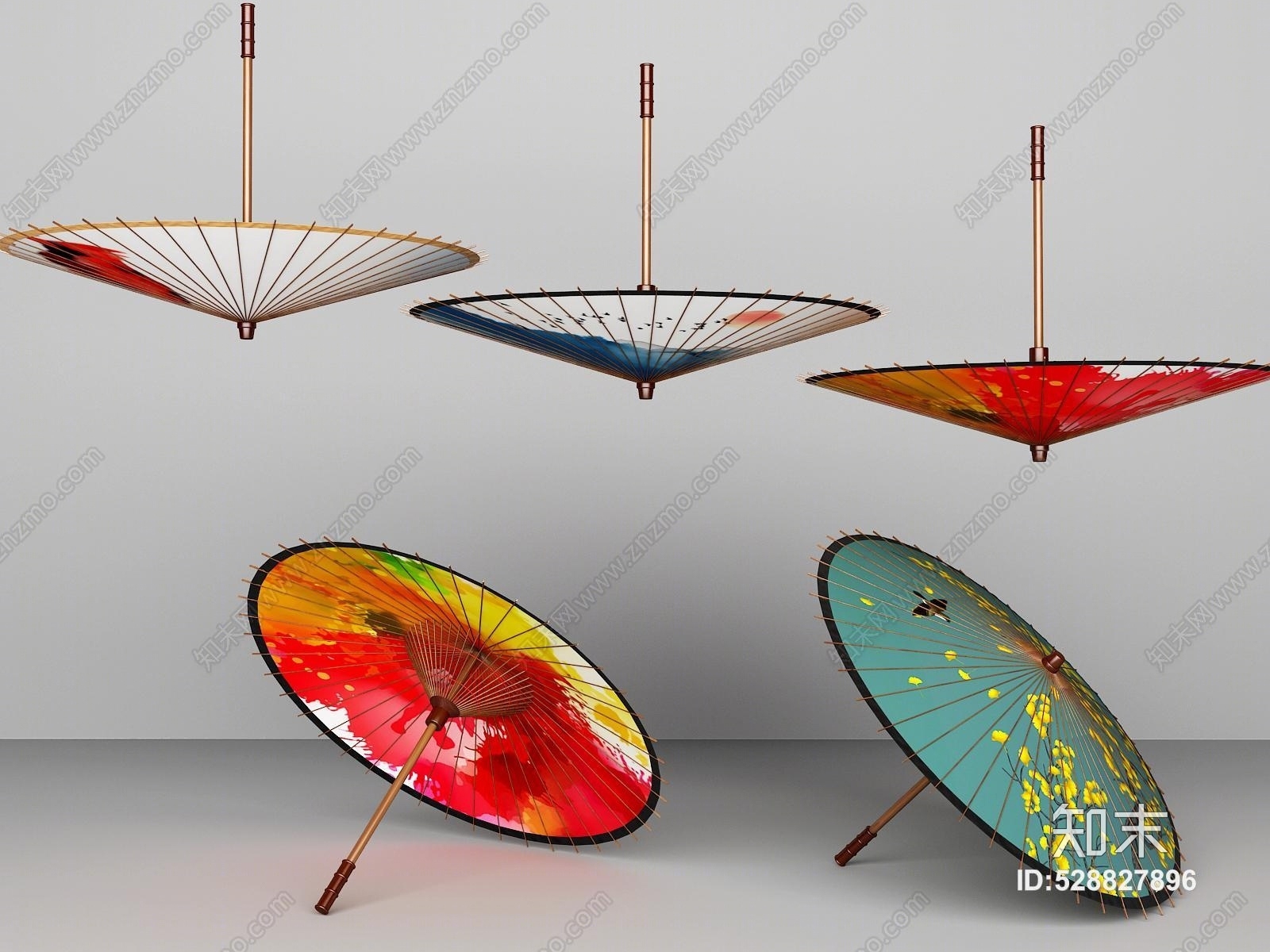 新中式雨伞灯3D模型下载【ID:528827896】