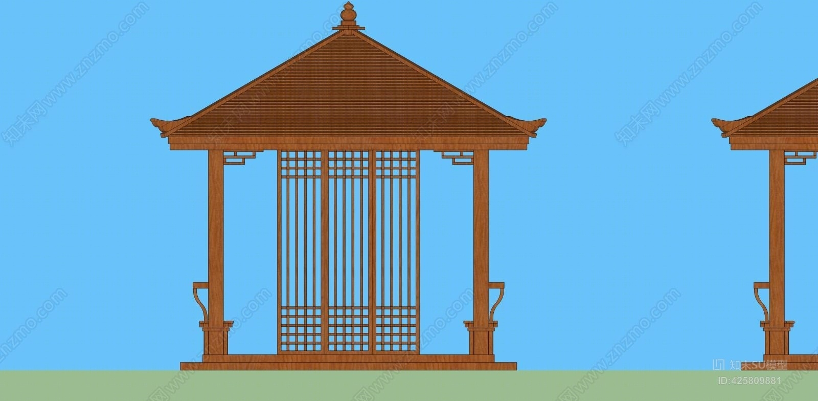 别墅花园防腐木古建筑凉亭四角木凉亭带贴图精细模型SU模型下载【ID:425809881】