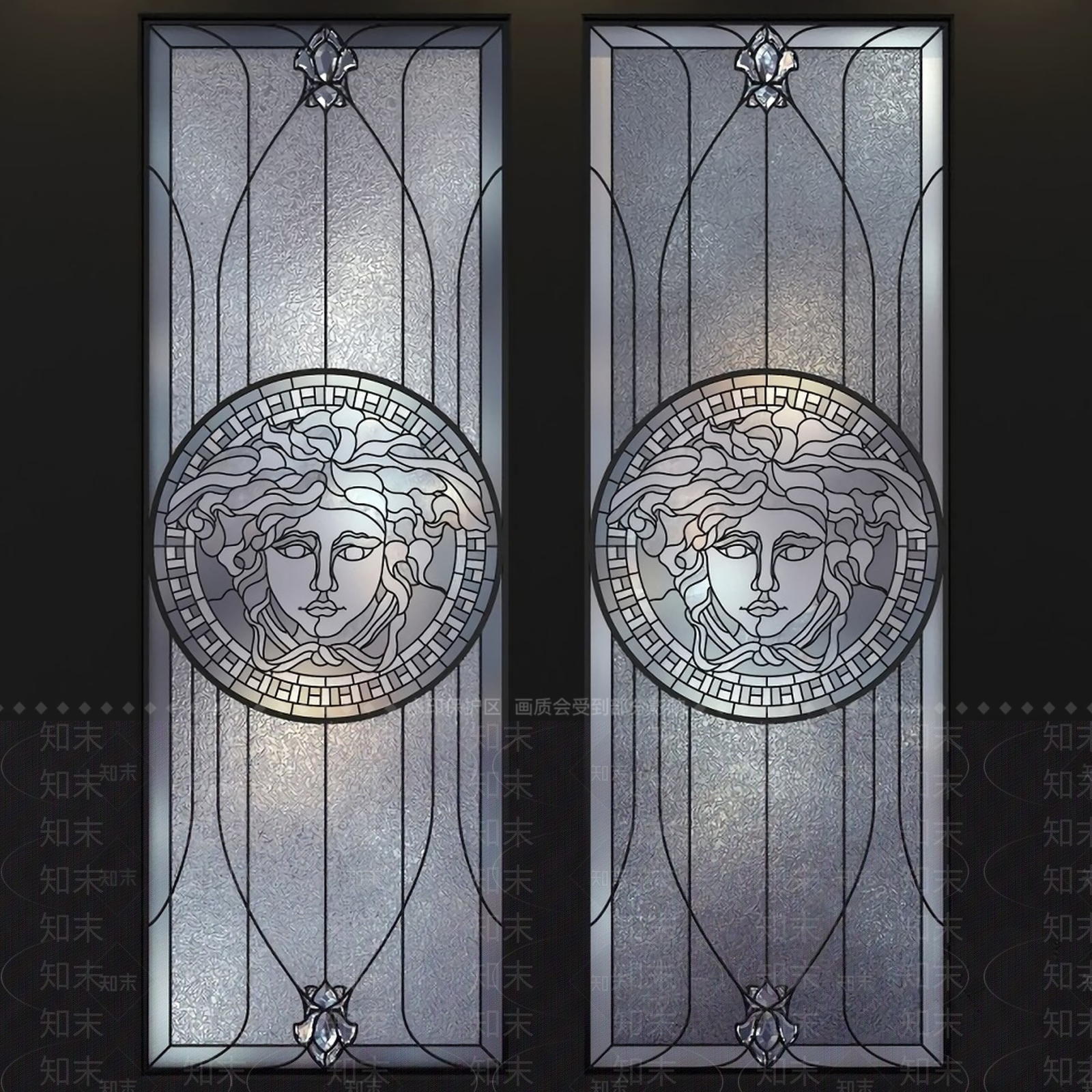 简欧雕花彩绘玻璃3D模型下载【ID:433385829】