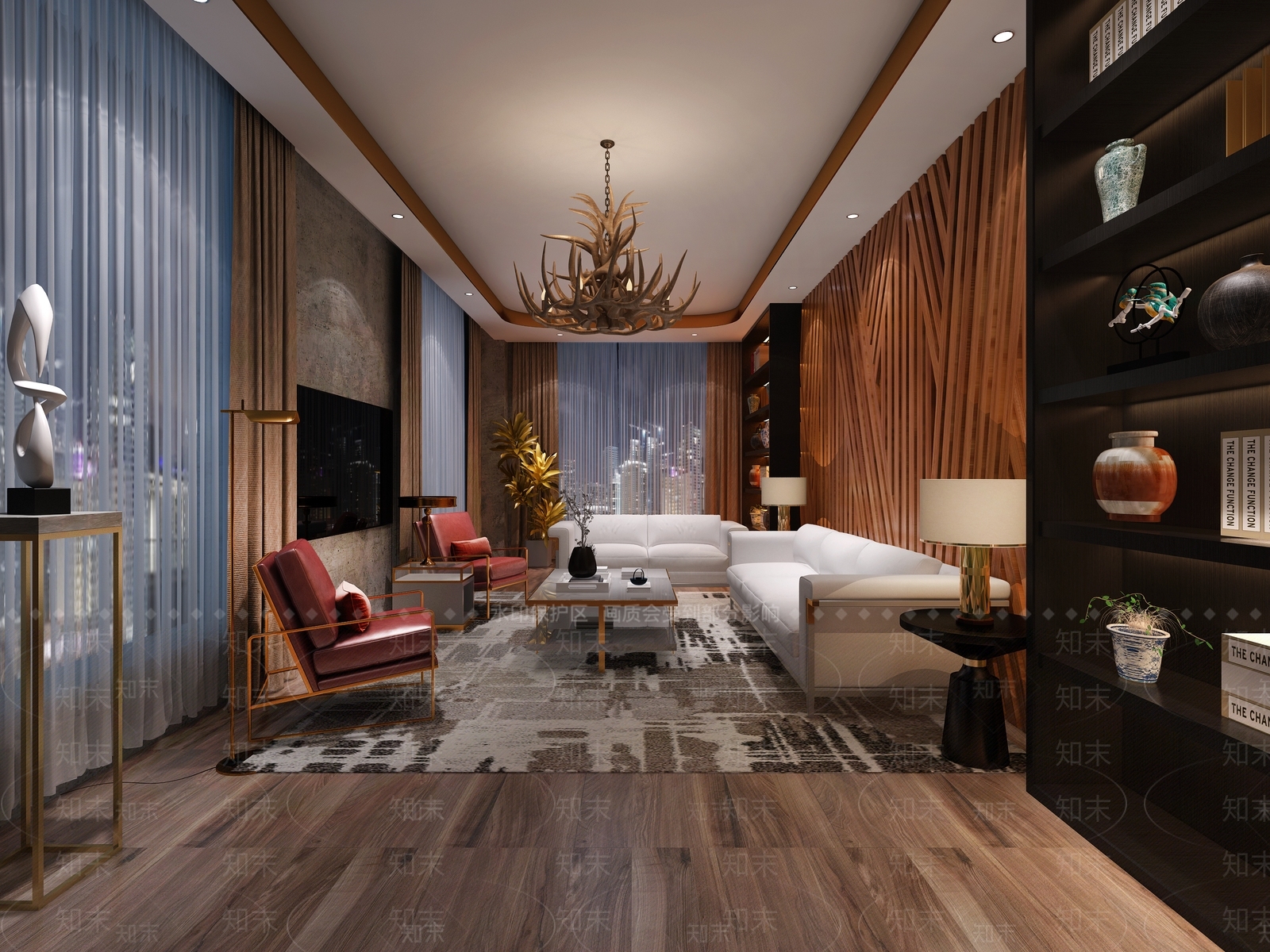 后现代酒店包间客厅后现代会客厅沙发吊灯3D模型下载【ID:432317549】