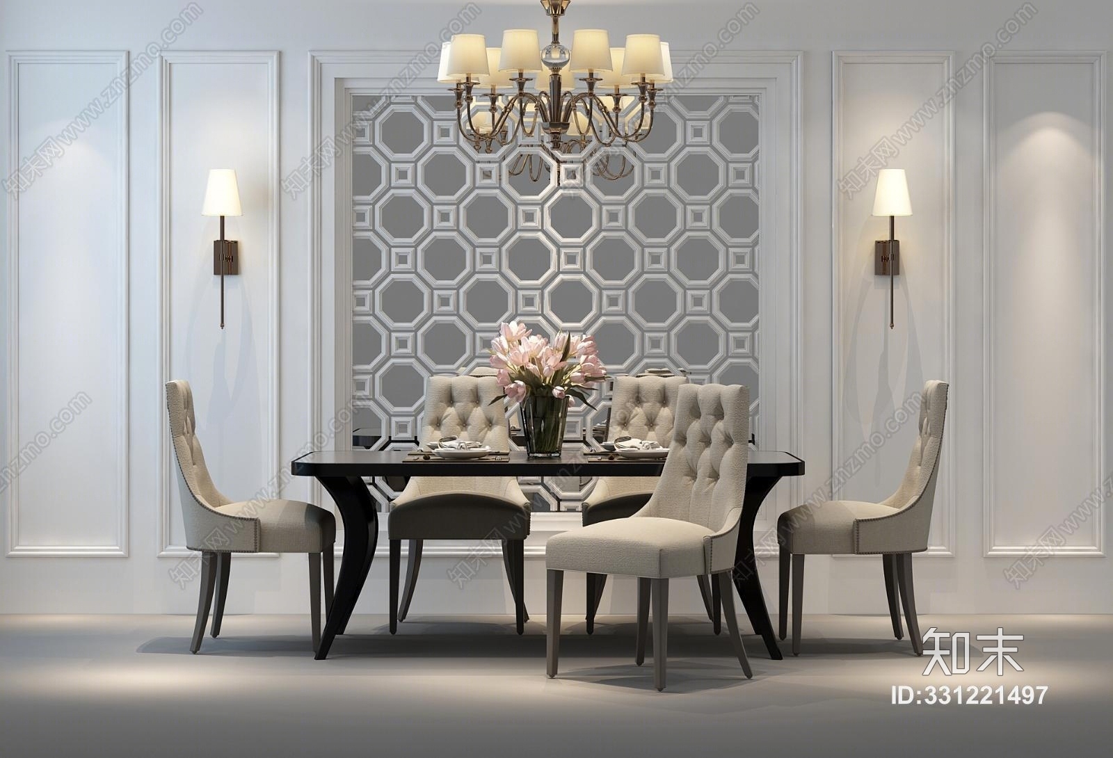 简欧餐厅背景3D模型下载【ID:331221497】