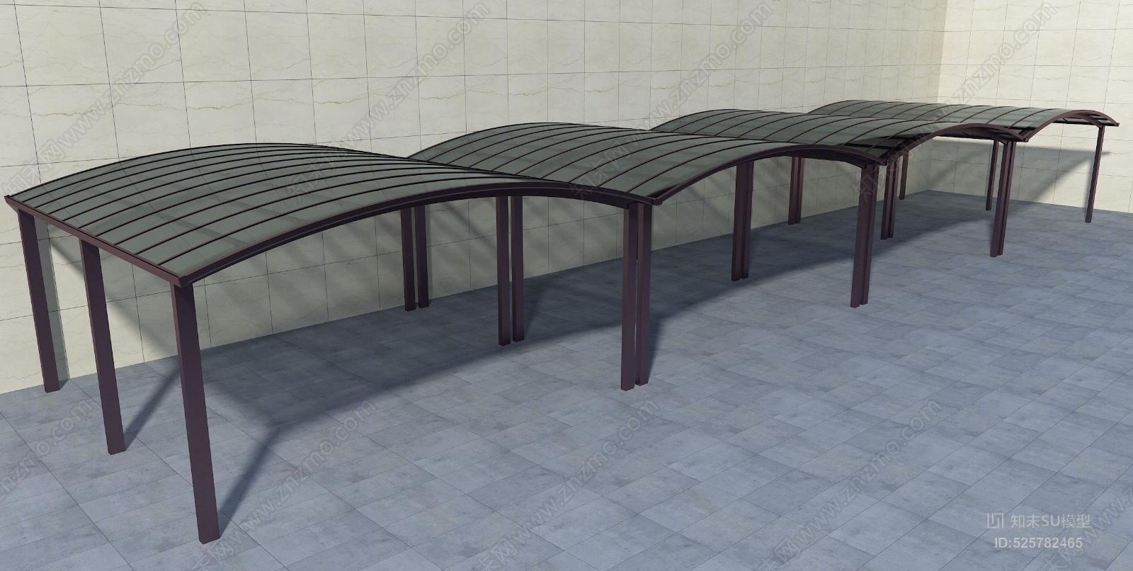 现代别墅合抱连排车棚SU模型下载【ID:525782465】