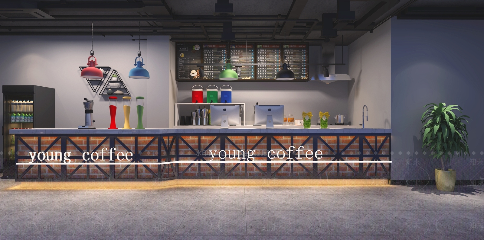 工业风咖啡店前台3D模型下载【ID:332744603】