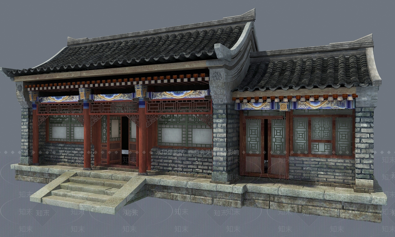 现代游戏四合院古建筑3D模型下载【ID:233621862】