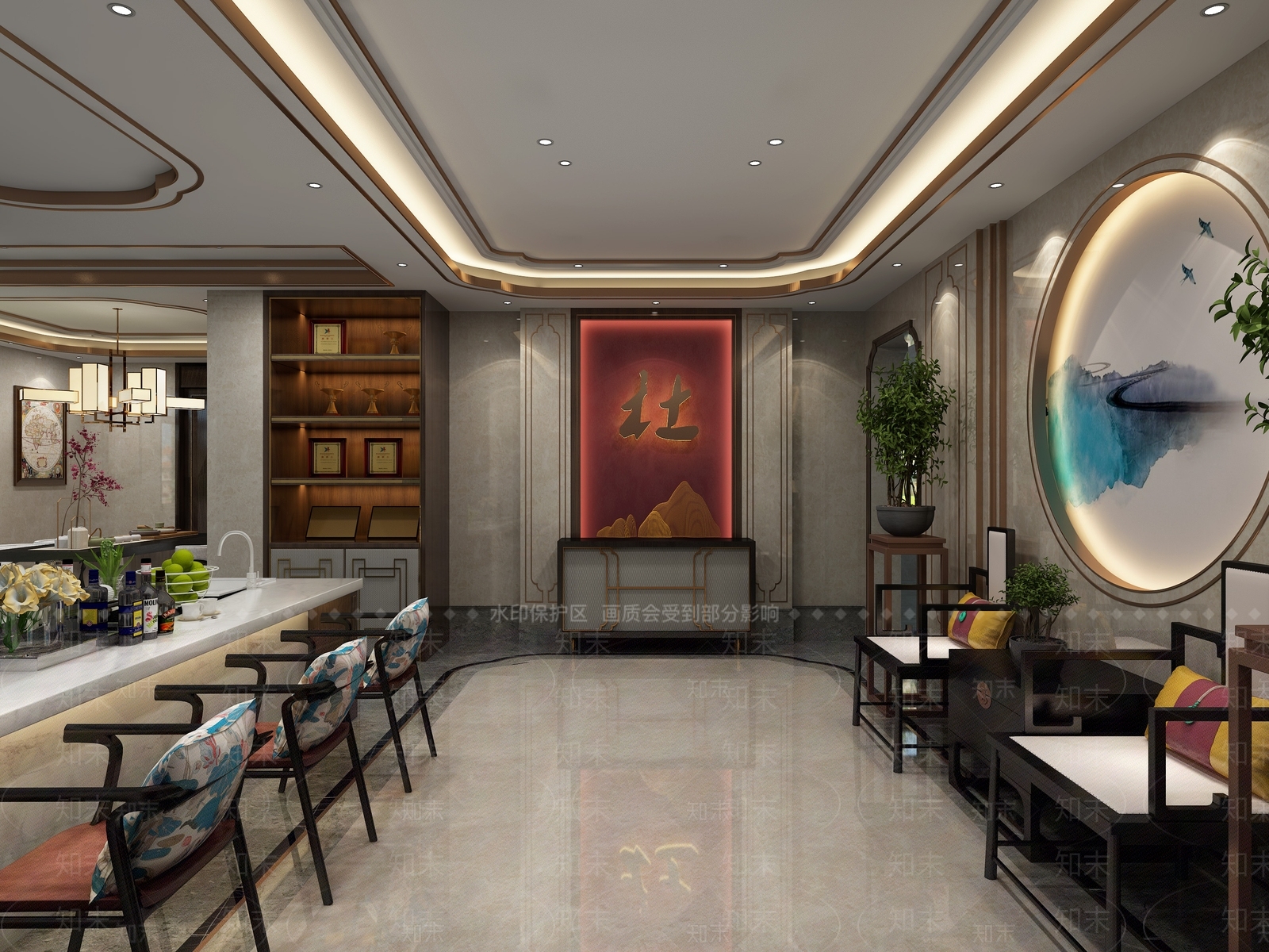 新中式门厅茶室3D模型下载【ID:734036837】