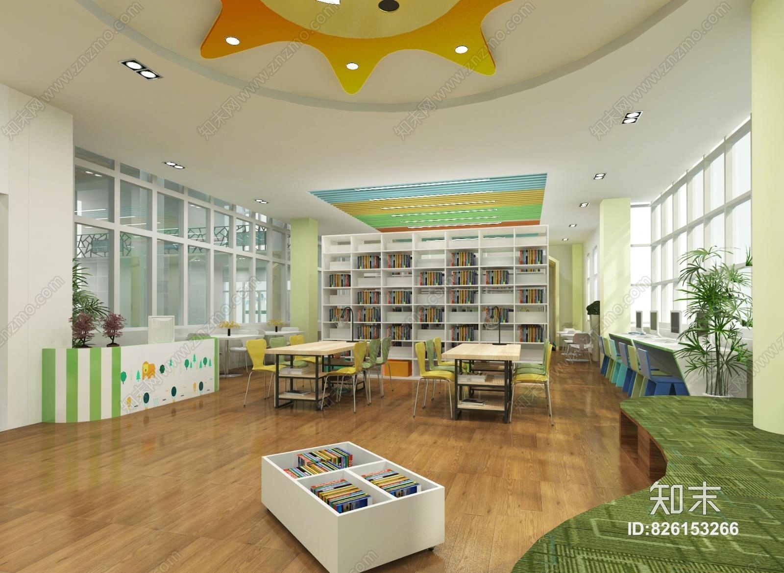 现代学校图书馆3D模型下载【ID:826153266】