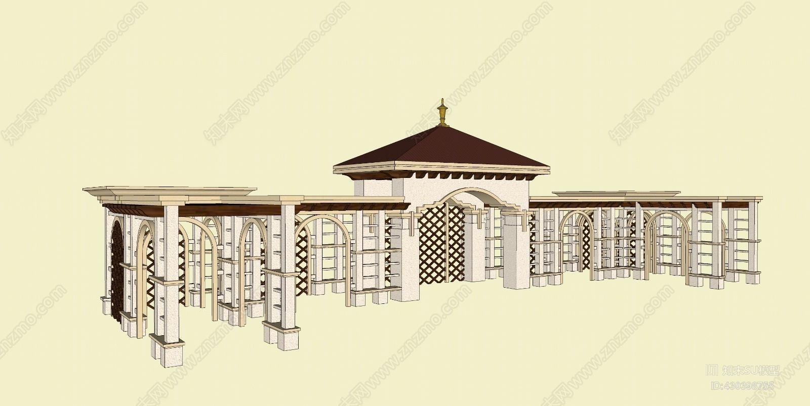 新古典主义连廊廊架SU模型下载【ID:430398755】