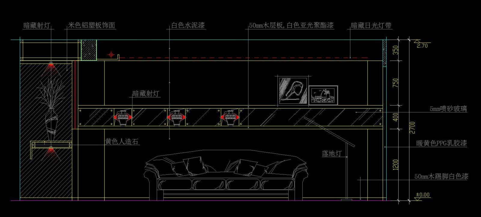 客厅电视背景造型墙施工图下载【ID:128598233】