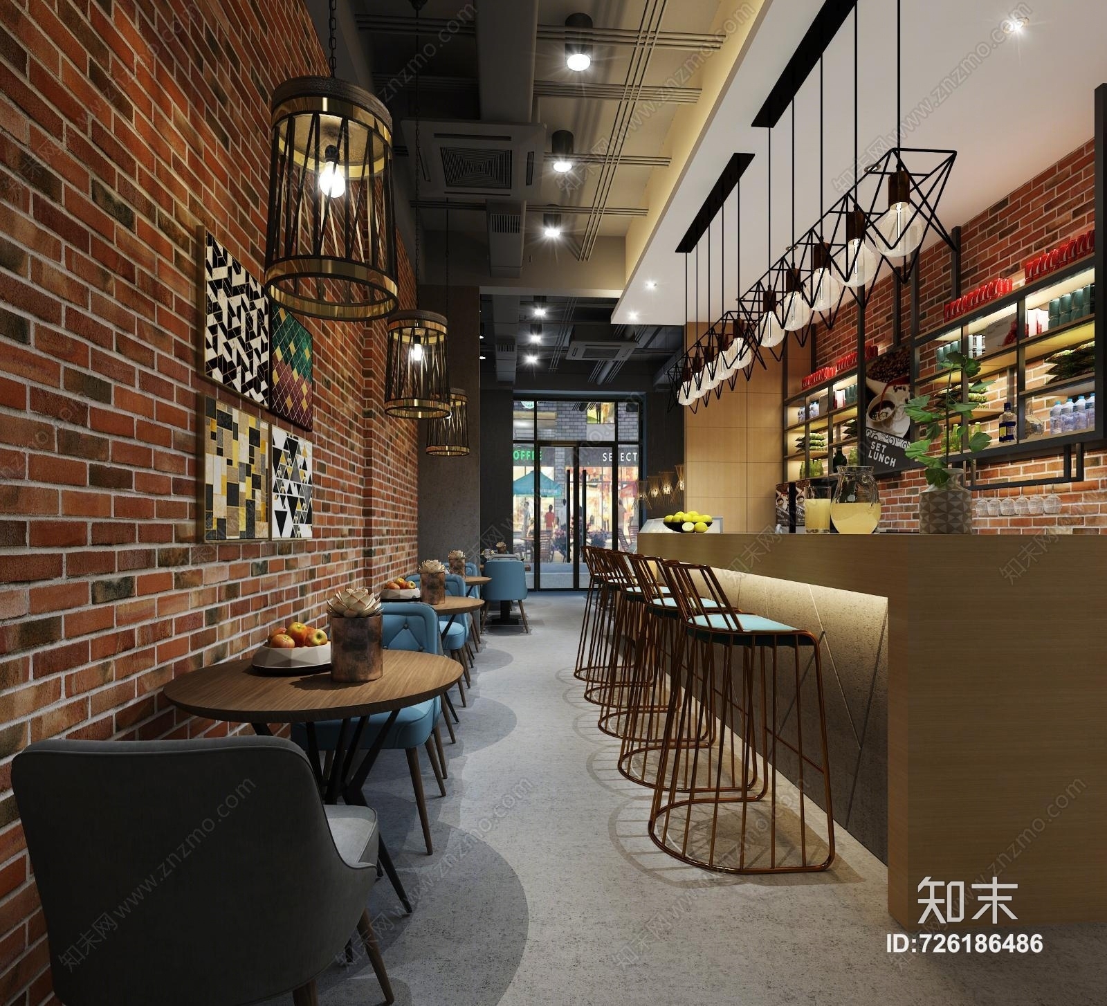 工业风现代咖啡店3D模型下载【ID:726186486】