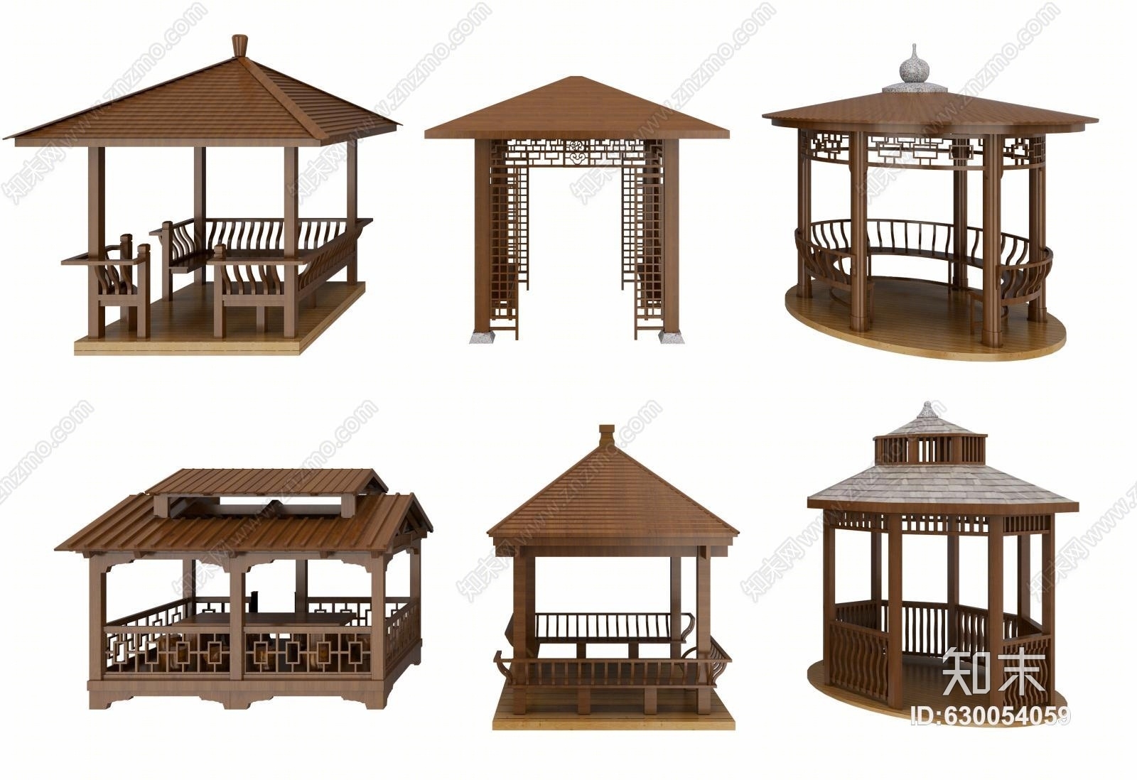 中式新中式凉亭组合模型3D模型下载【ID:630054059】