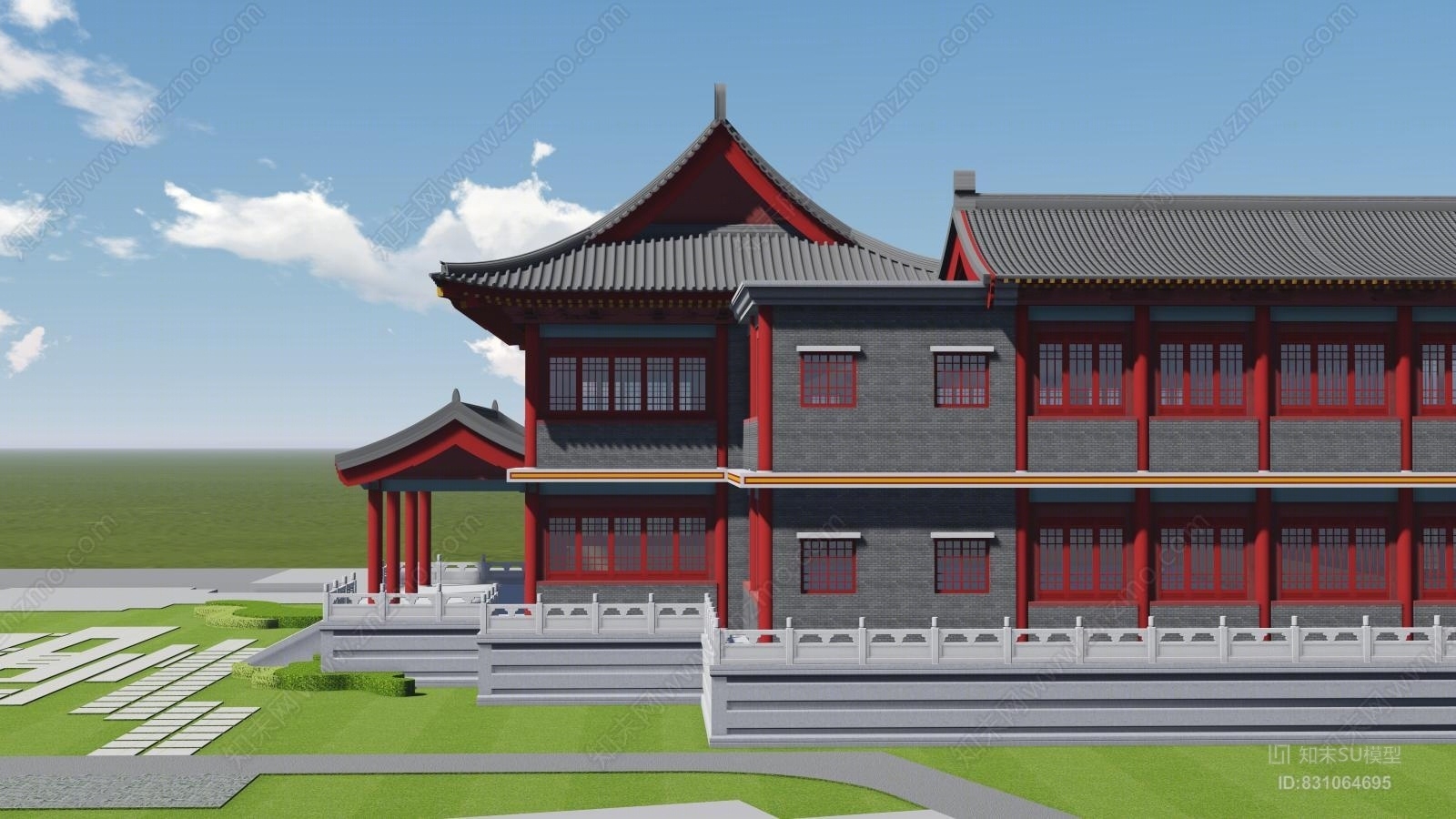 中式古典明清建筑SU模型下载【ID:831064695】