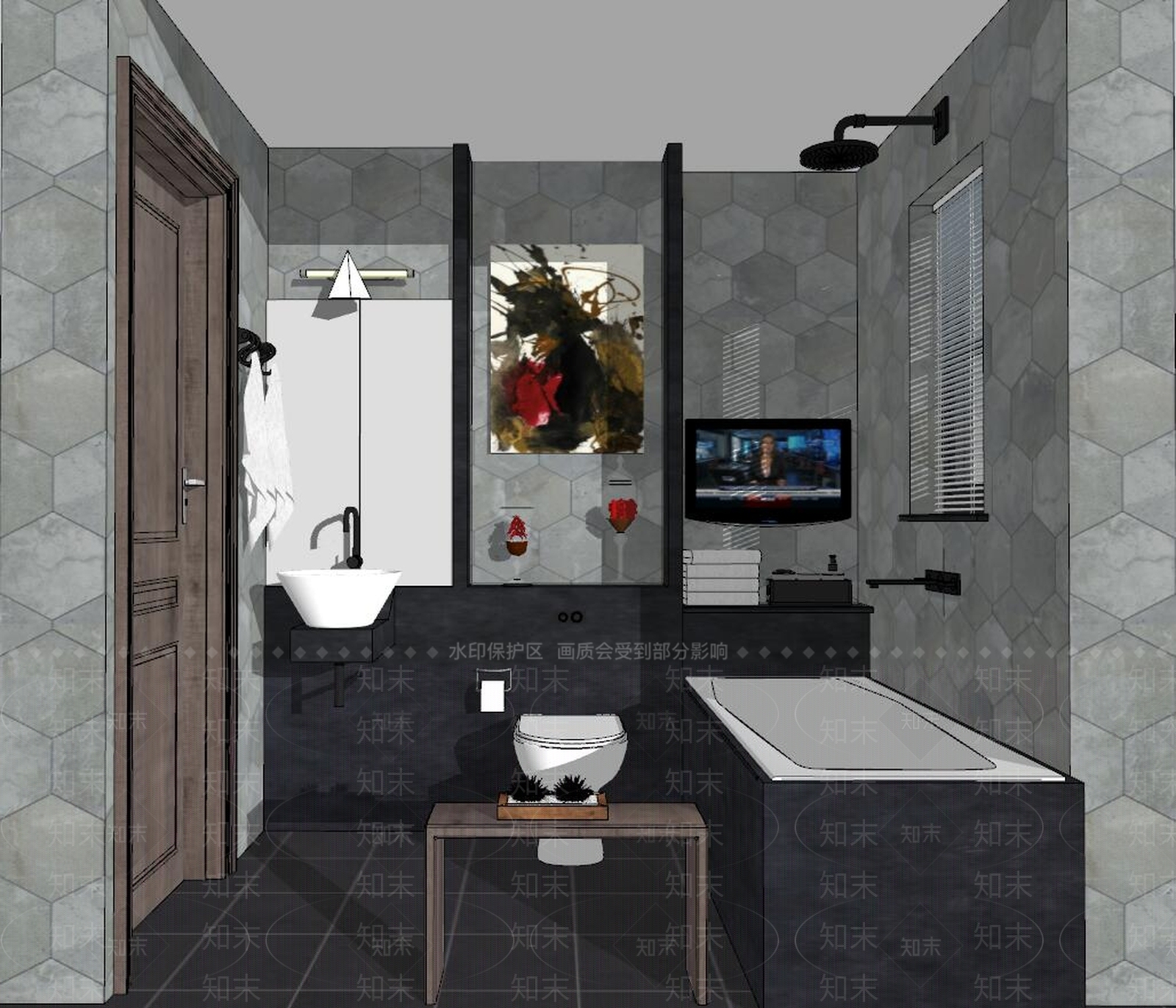 现代卫生间浴缸洗手台马桶饰品摆件木门镜子SU模型下载【ID:333226454】