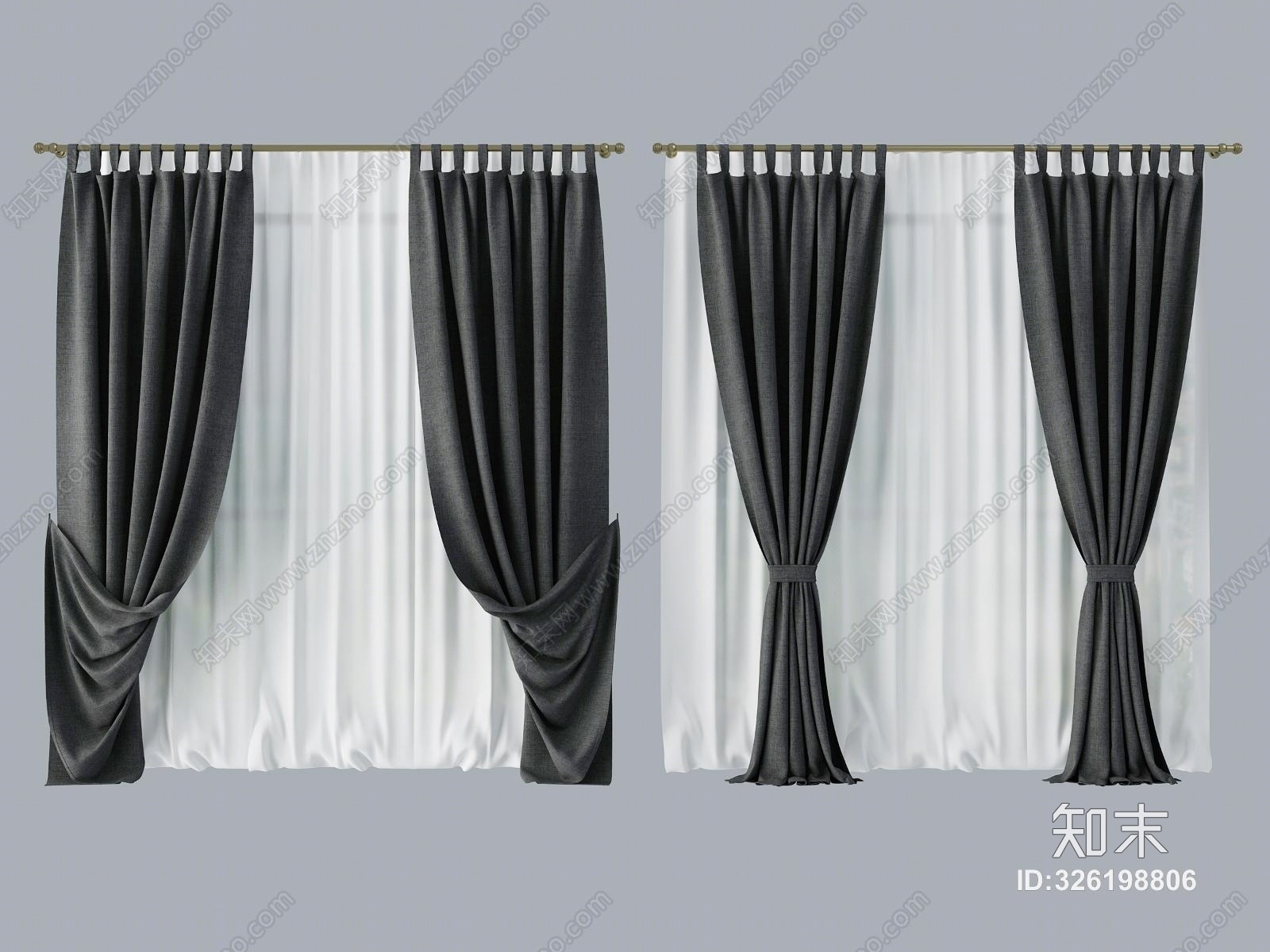 现代窗帘模型组合3D模型下载【ID:326198806】