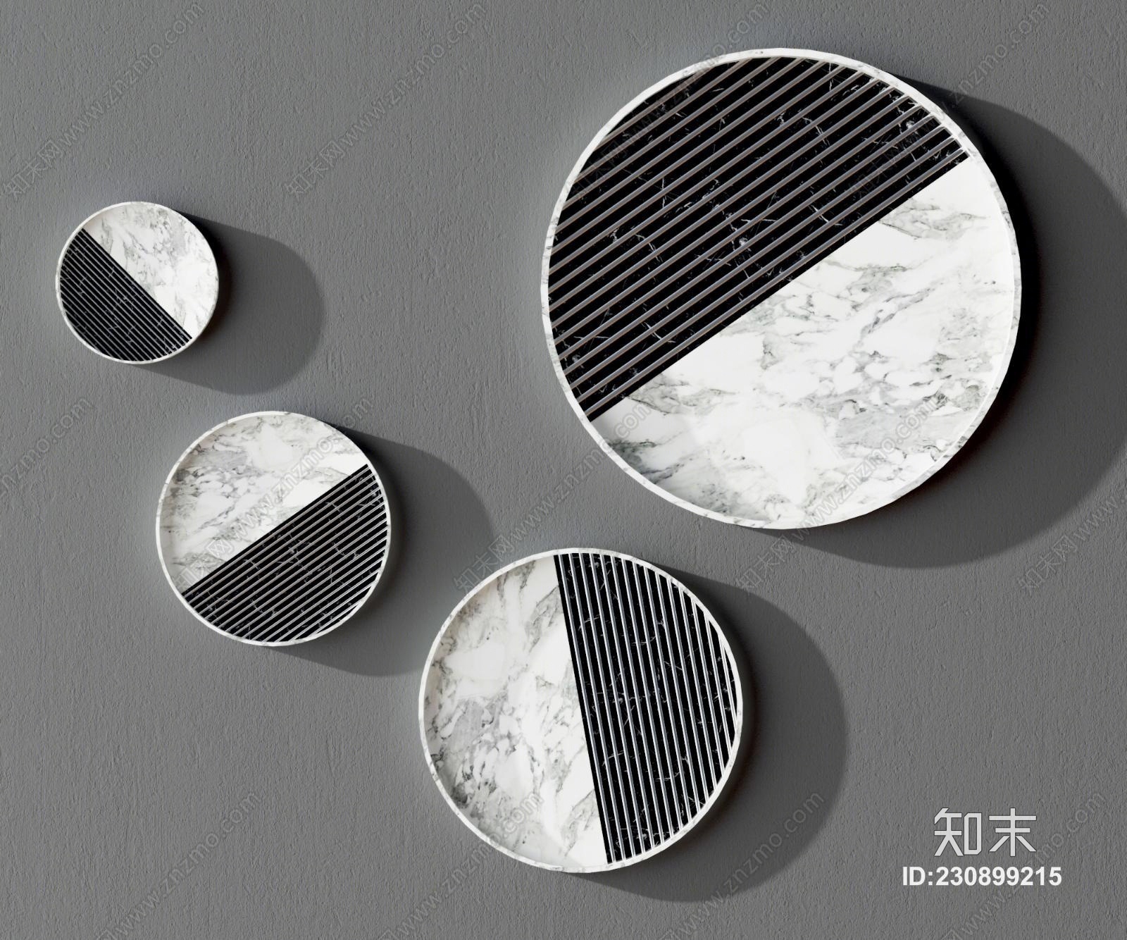 新中式木制石材墙饰装饰品组合贴图贴图下载_新中式木制石材墙饰装饰