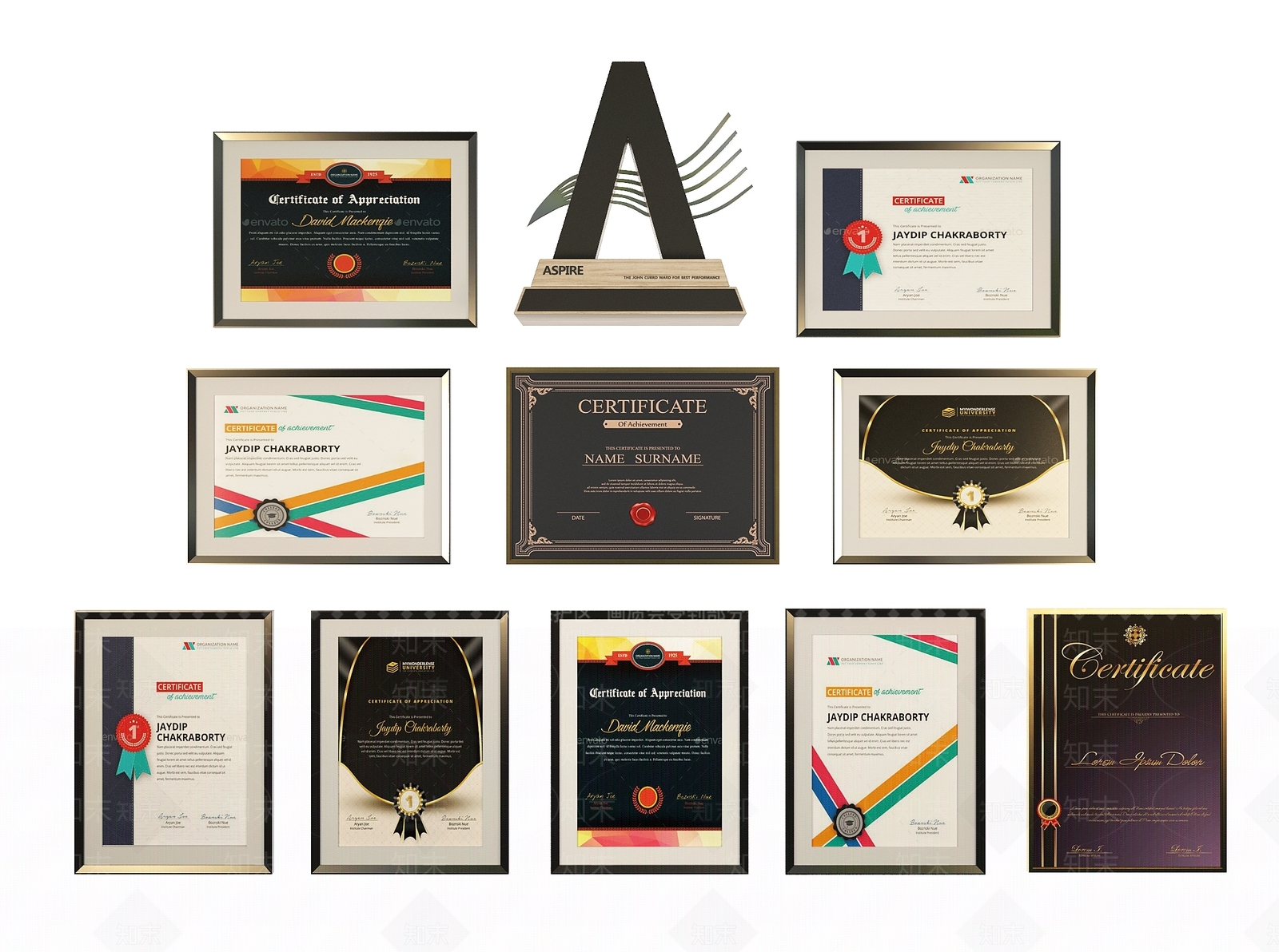 现代证书奖状奖杯荣誉证书3D模型下载【ID:134472748】