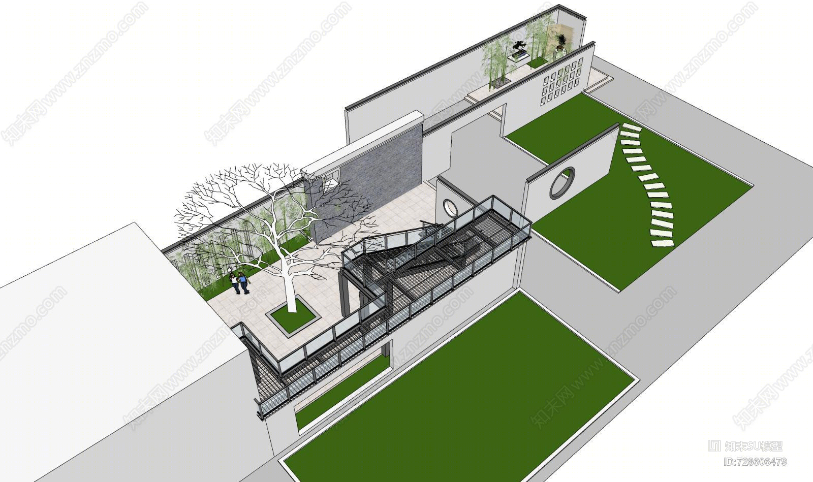 景观入口别墅庭院廊架小品会所设计明信片SU模型下载【ID:728606479】