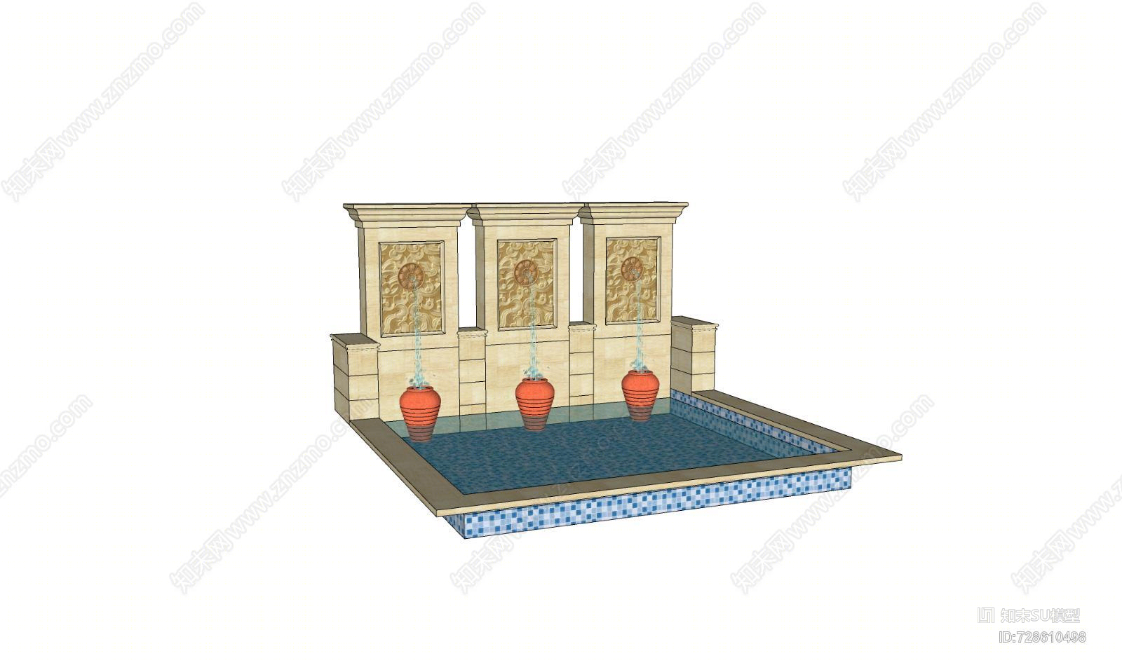 景观入口别墅庭院喷泉小桥设计打火机SU模型下载【ID:728610498】