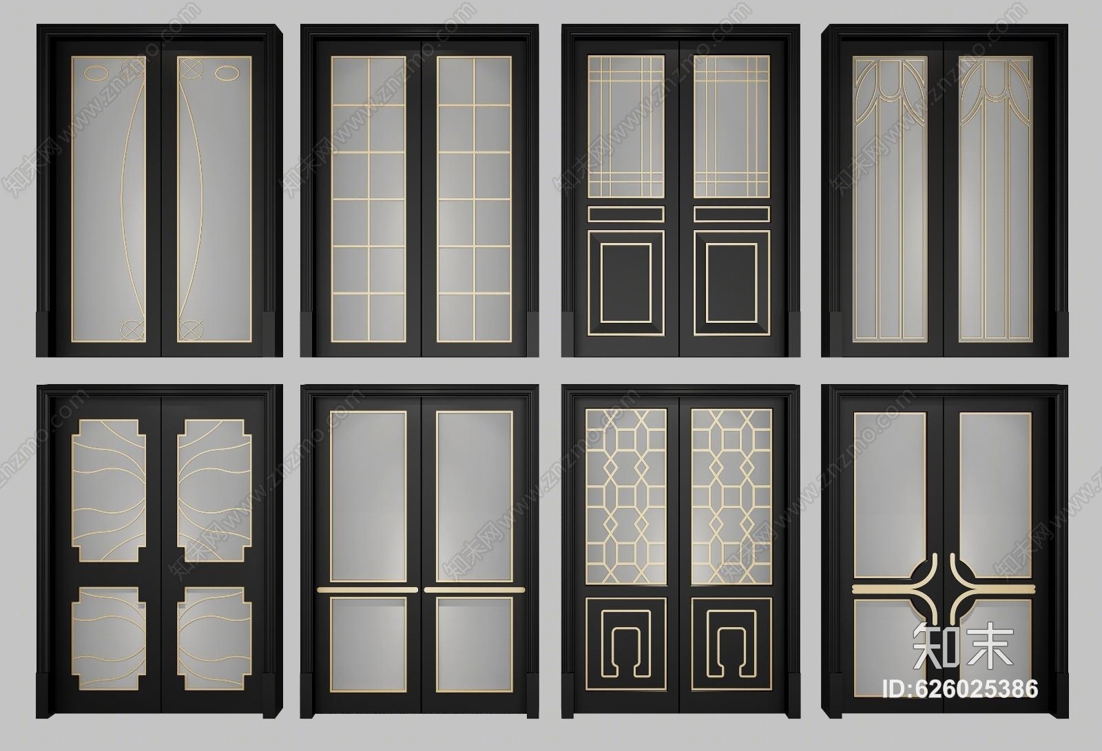 现代中式厨房阳台双开门滑门组合3D模型下载【ID:626025386】