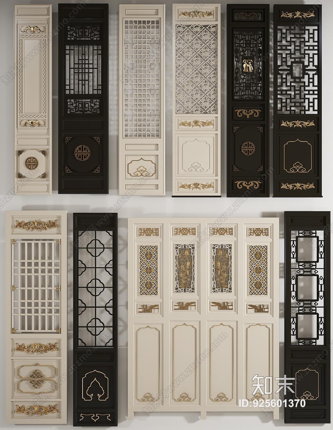 中式实木花格屏风门窗组合3D模型下载【ID:925601370】