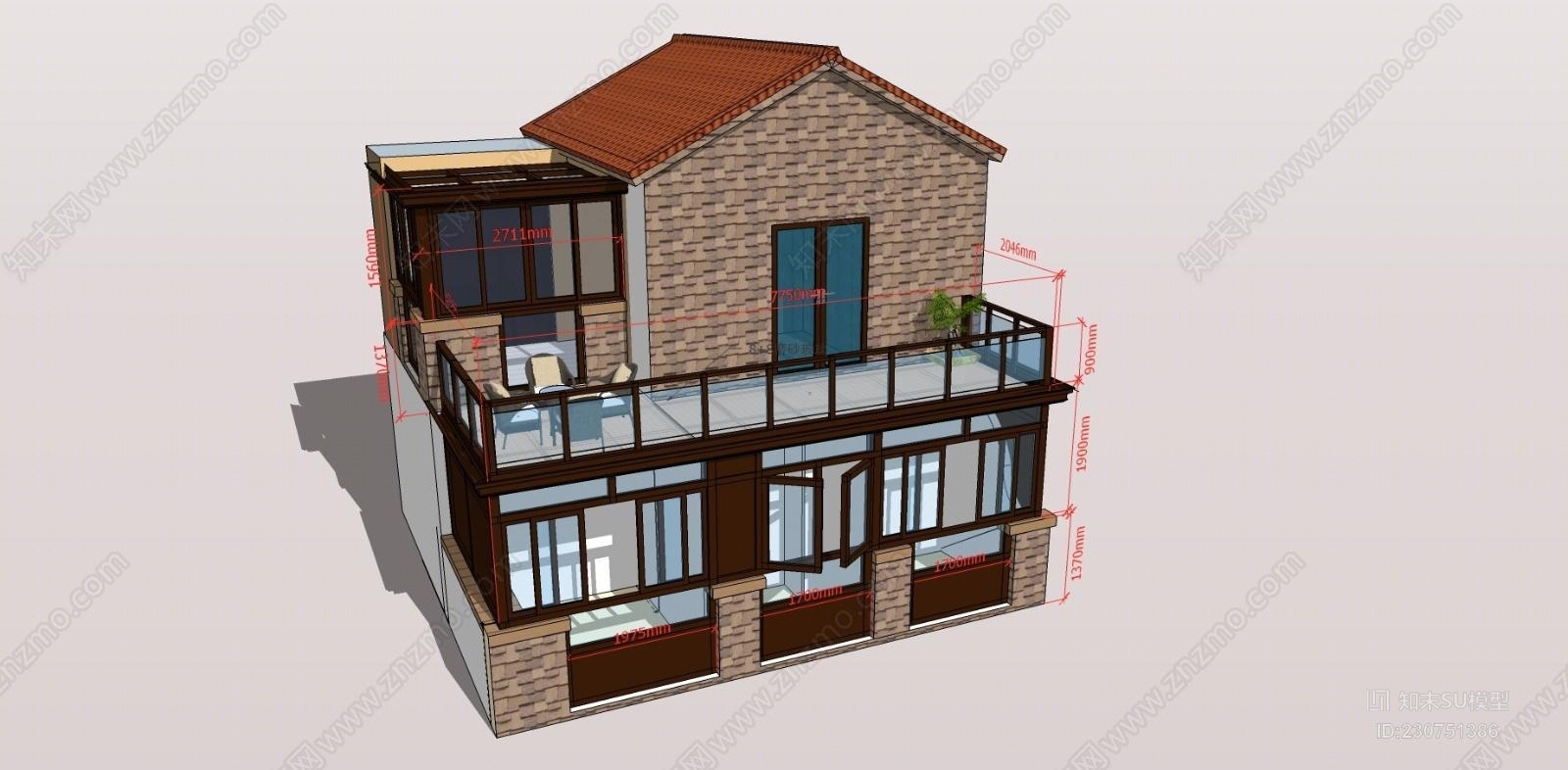 别墅门窗阳光房设计室外SU模型下载【ID:230751386】