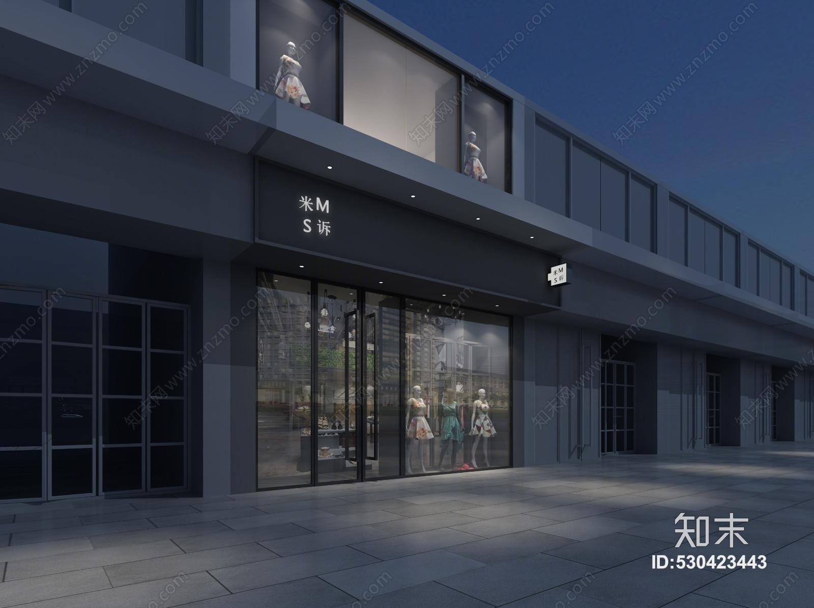 现代服装专卖店门面3D模型下载【ID:530423443】