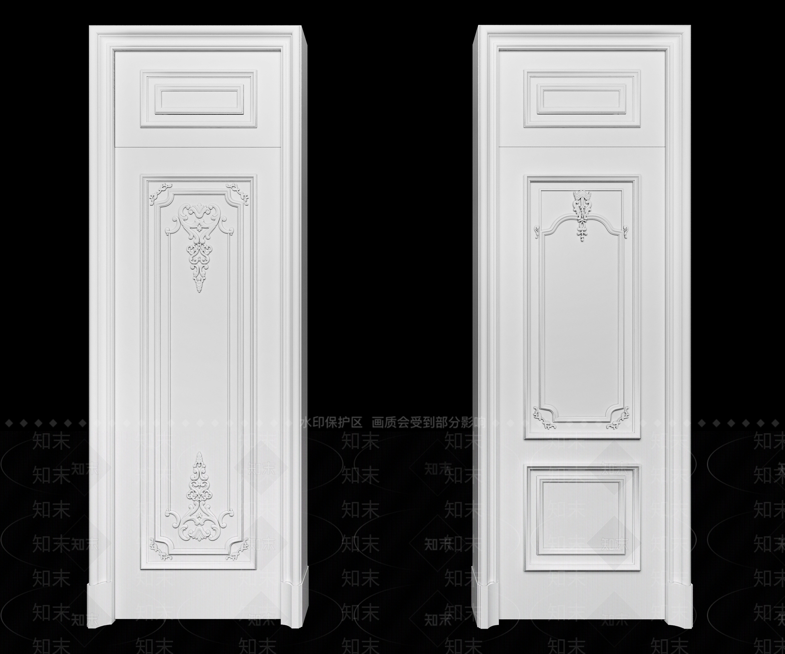 简欧卧室木门雕花木门3D模型下载【ID:634955461】