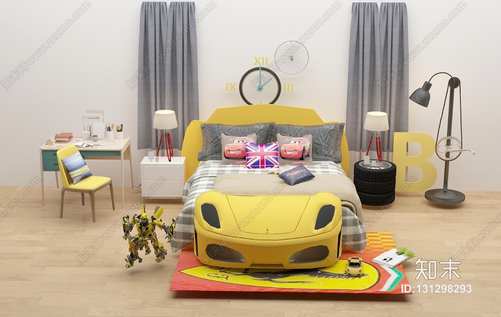 中式个性大黄蜂儿童房3D模型下载【ID:131298293】