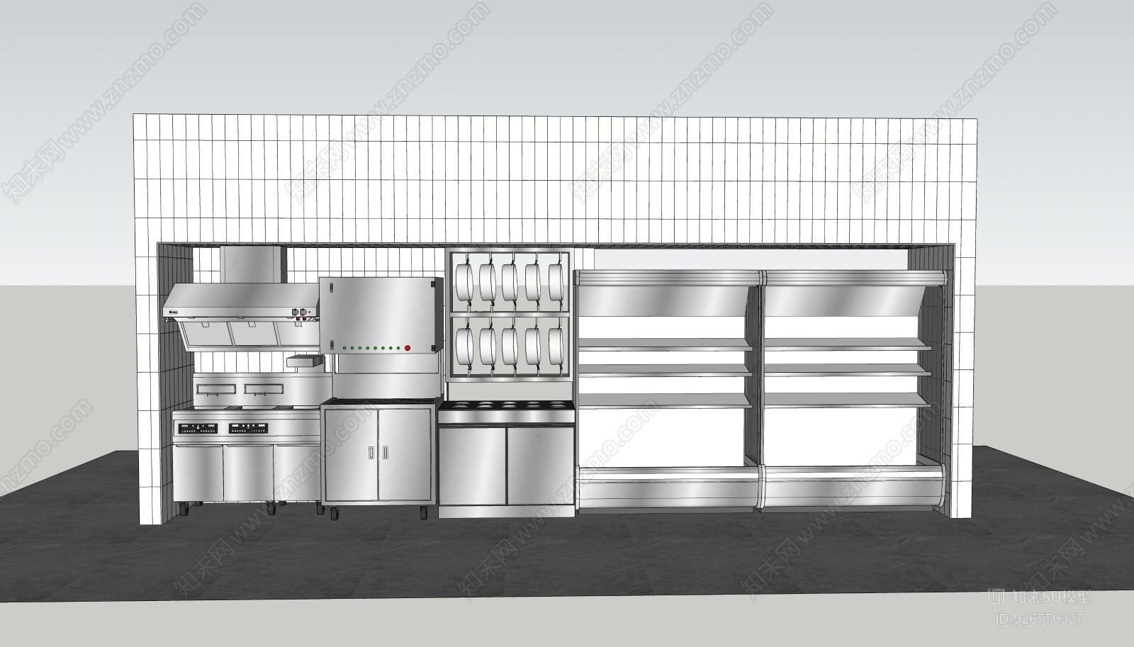 现代火锅店后厨操作间SU模型下载【ID:926770337】