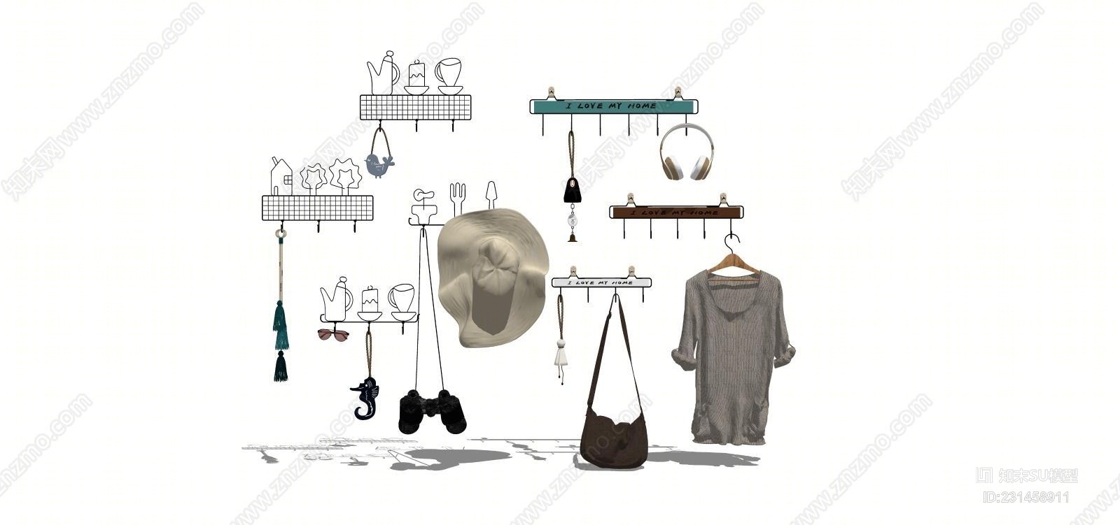 北欧ins挂衣钩组合1编钟SU模型下载【ID:231458911】