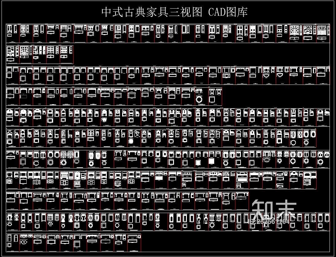 中式古典家具三视图cad施工图下载【ID:232561104】