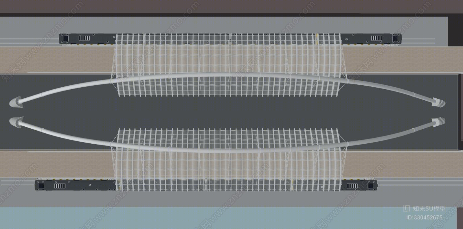 现代拉膜建筑火车站SU模型下载【ID:330452675】