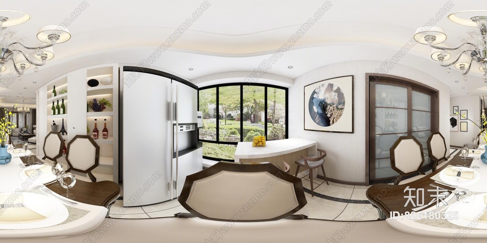 现代客餐厅沙发电视背景墙餐桌茶几沙发背景阳台3D模型下载【ID:826180325】