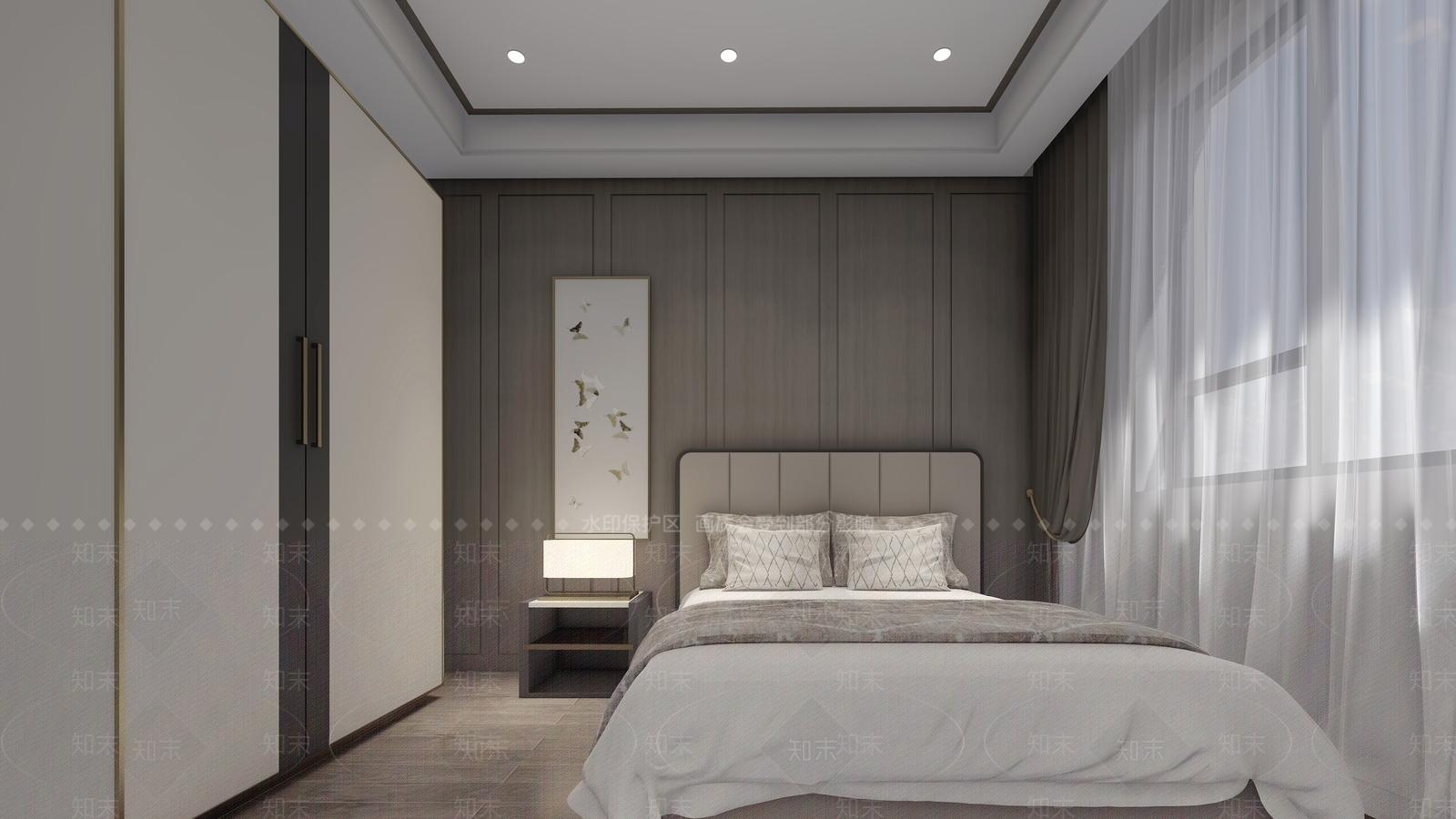 新中式现代卧室,新中式现代床,新中式现代台灯,新中式现代衣柜卧室SU模型下载【ID:232795339】