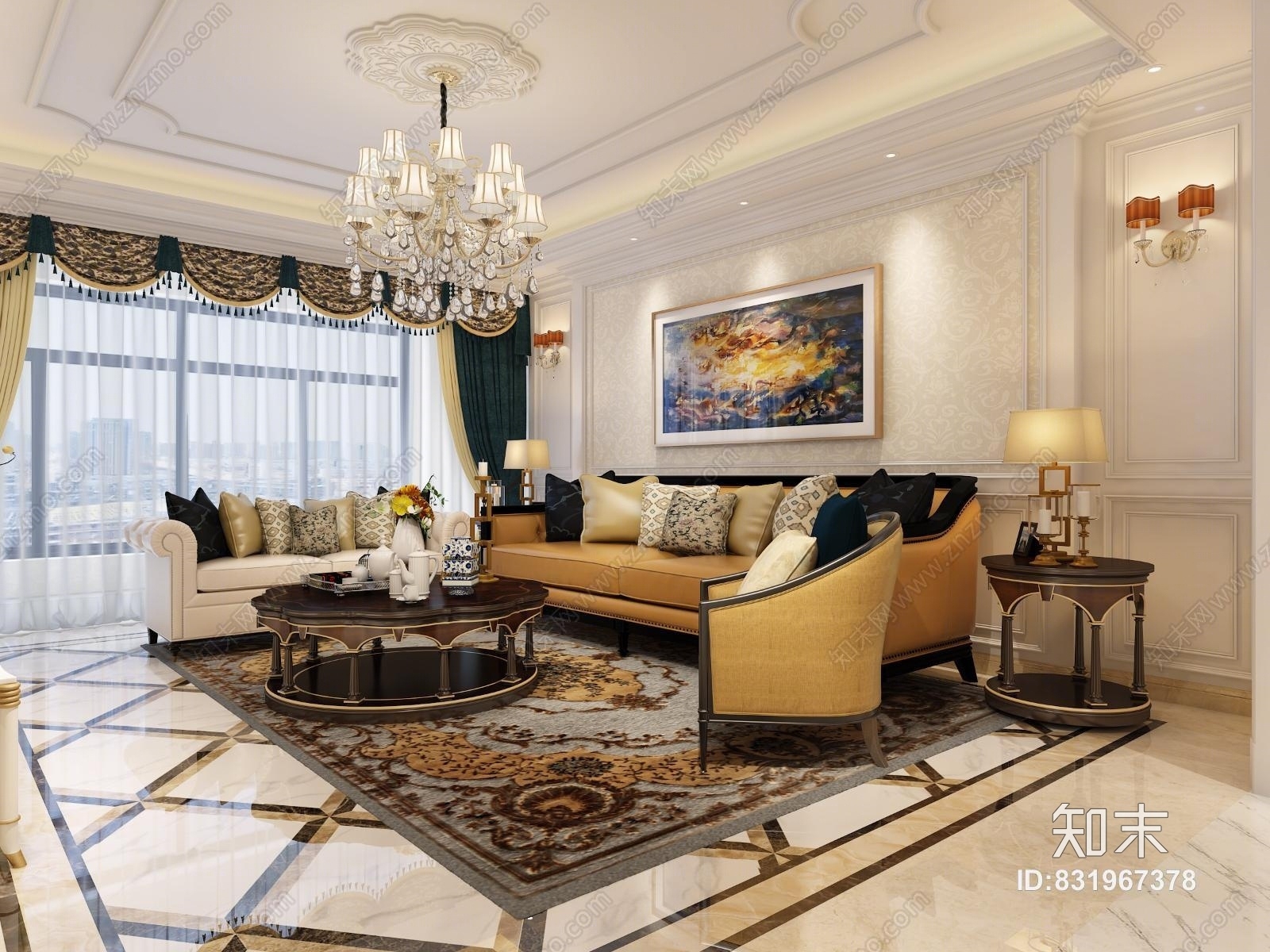 简欧客厅欧式客餐厅电视墙餐桌椅沙发酒柜3D模型下载【ID:831967378】