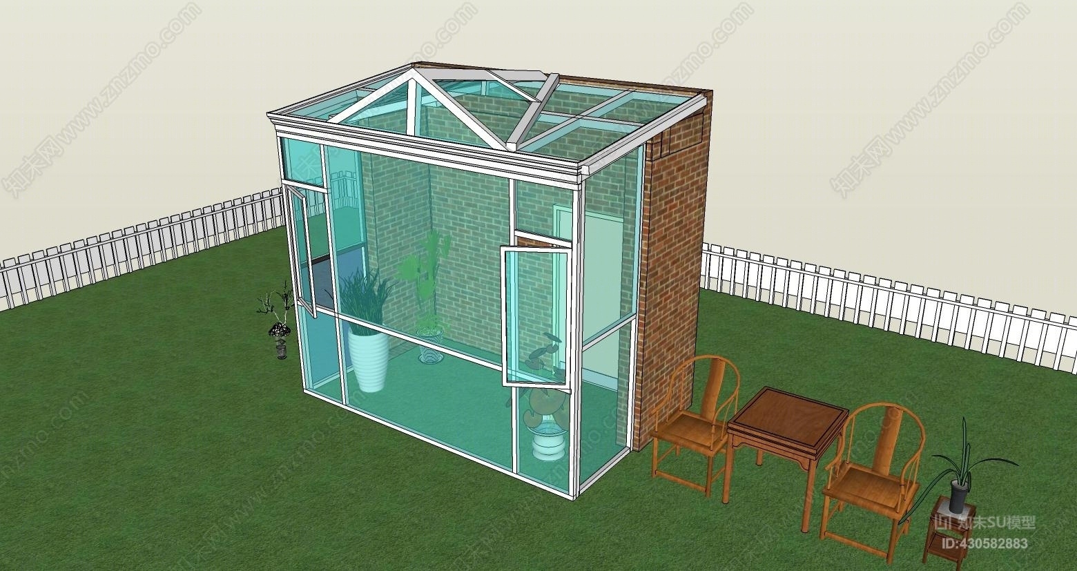 尖顶户外阳光房SU模型下载【ID:430582883】