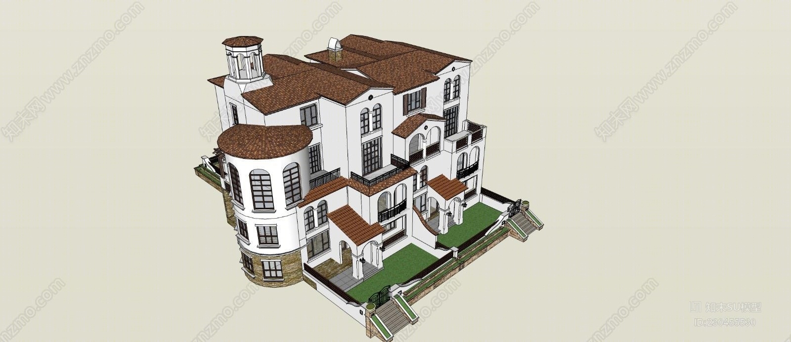 西班牙双拼别墅SU模型下载【ID:230455530】