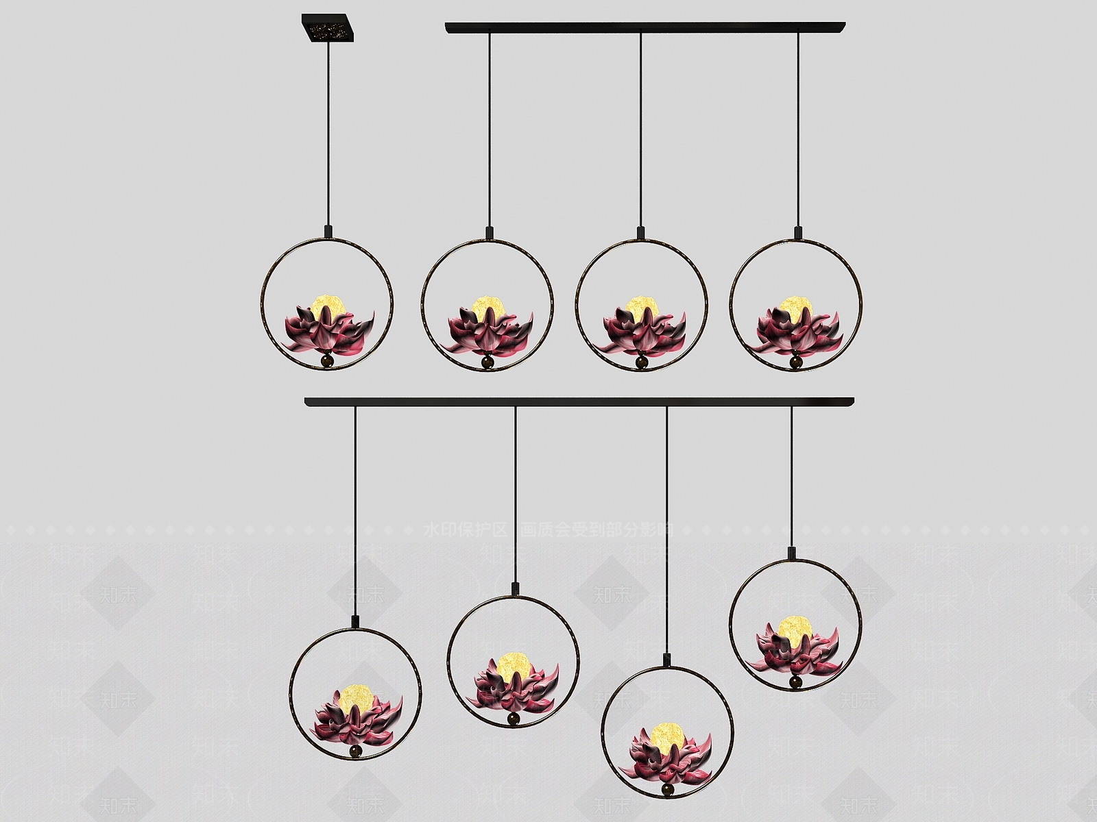 新中式莲花吊灯3D模型下载【ID:533835871】