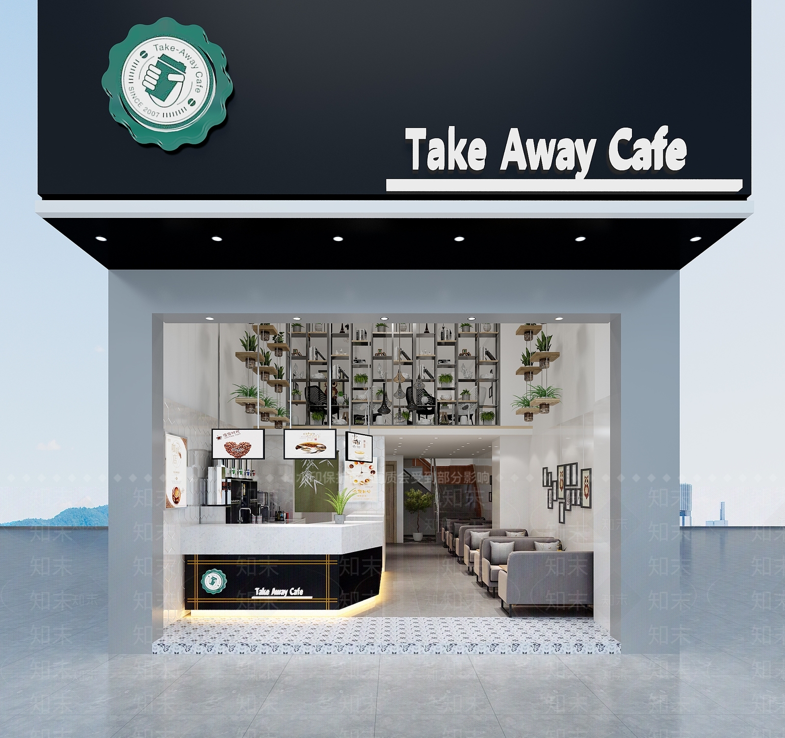 现代咖啡店门头3D模型下载【ID:133687019】