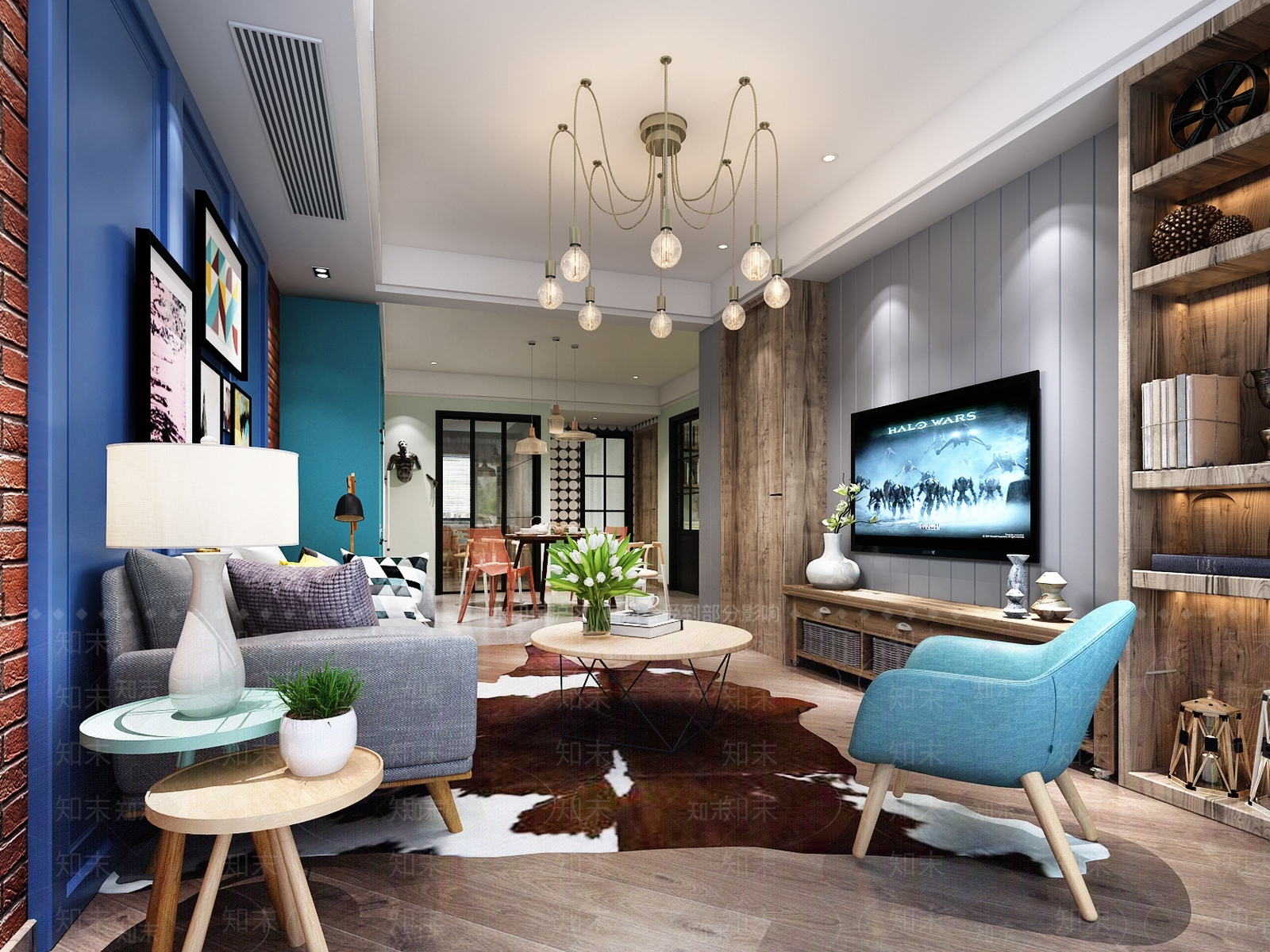 现代工业风客餐厅3D模型下载【ID:732788711】