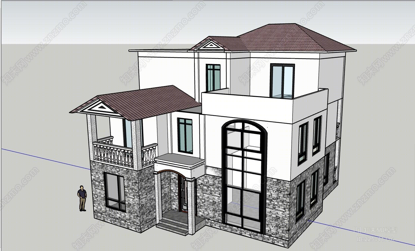 乡村自建别墅3层SU模型下载【ID:225841316】
