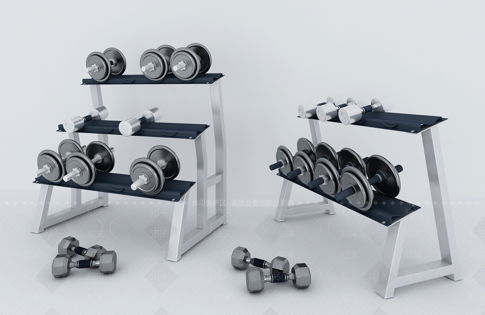 现代体育用品健身器材哑铃组合3D模型下载【ID:935007900】