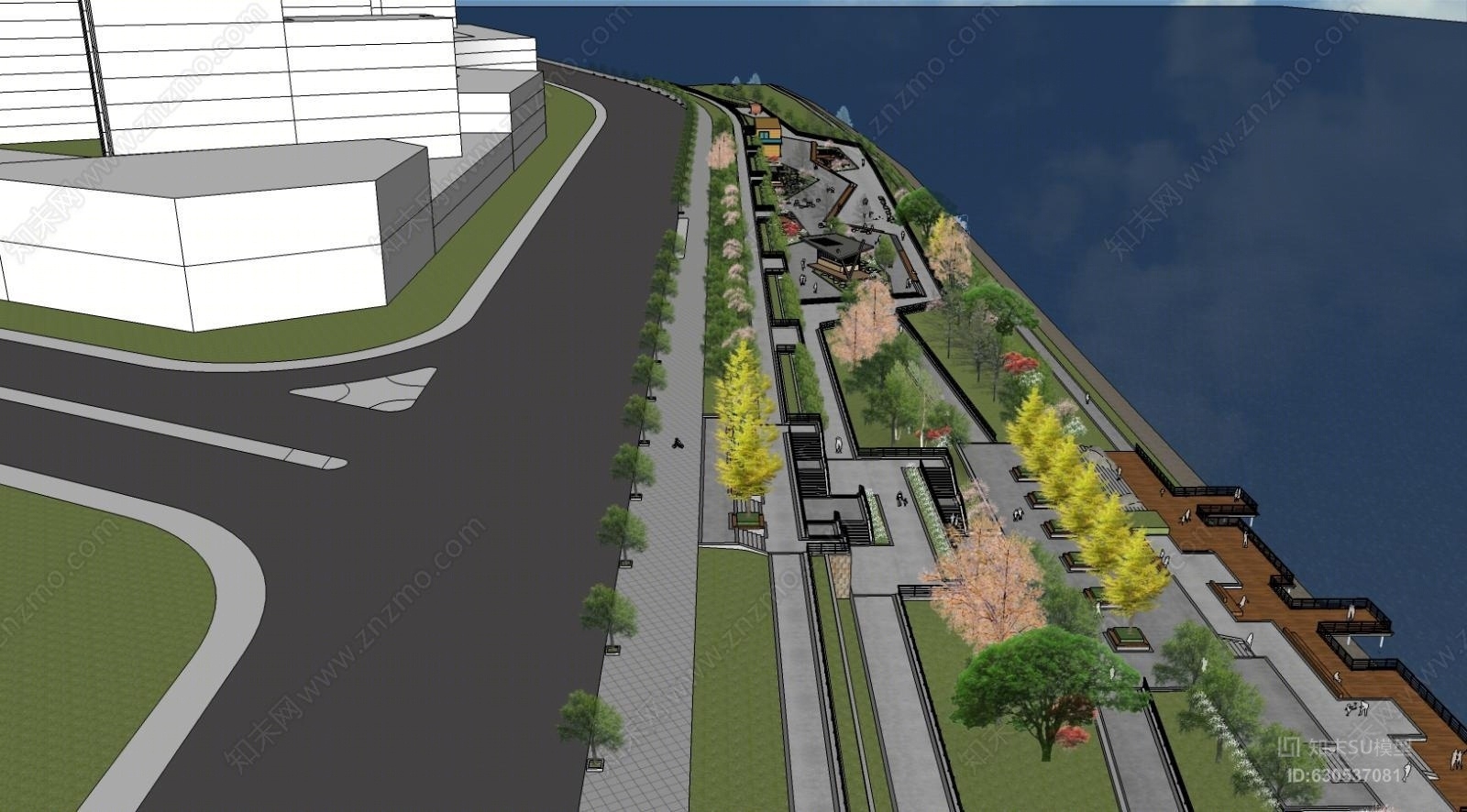 城市滨河景观设计公路SU模型下载【ID:630537081】