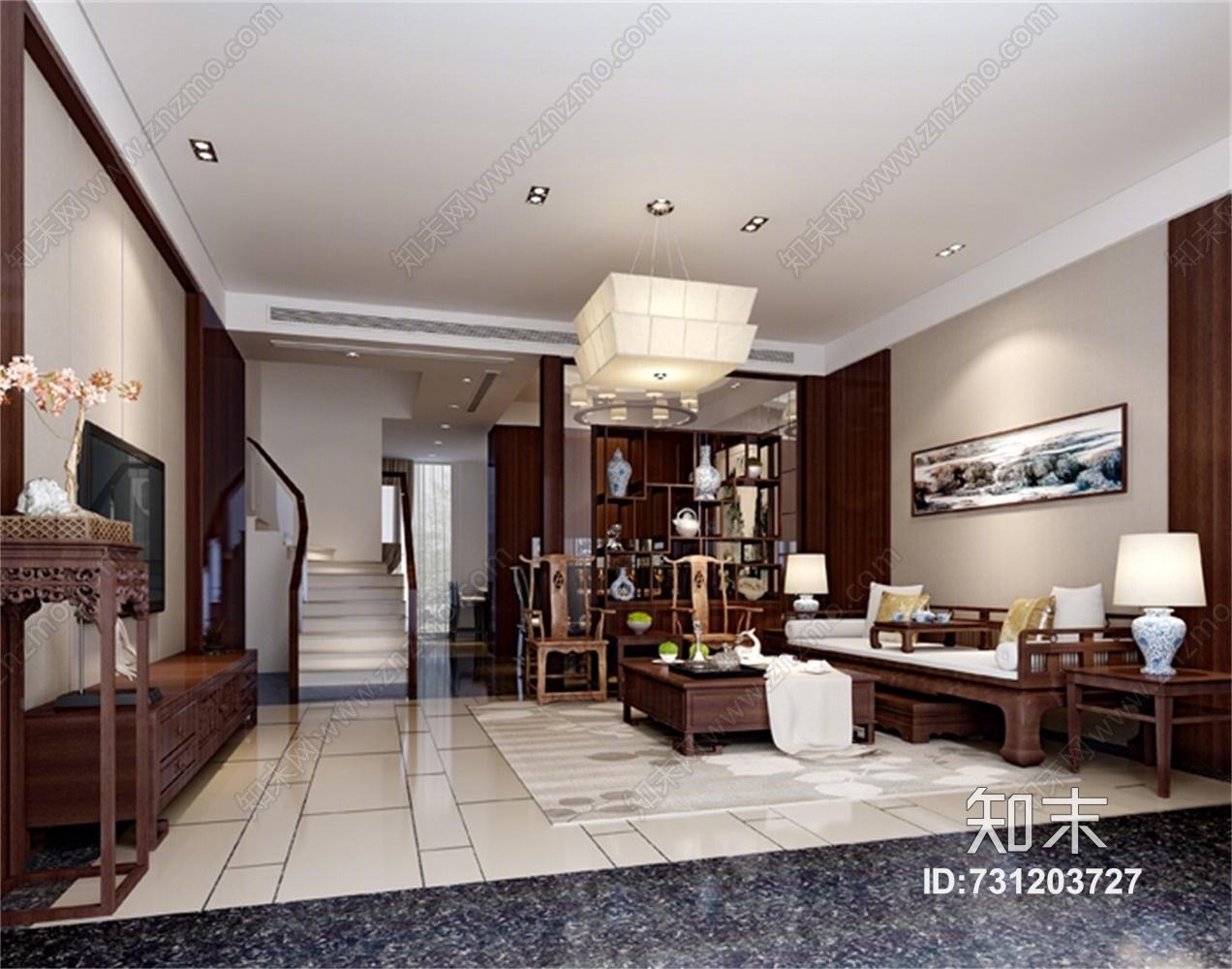 其它客厅餐厅过道楼梯沙发餐桌吊灯电视柜酒柜3D模型下载【ID:731203727】