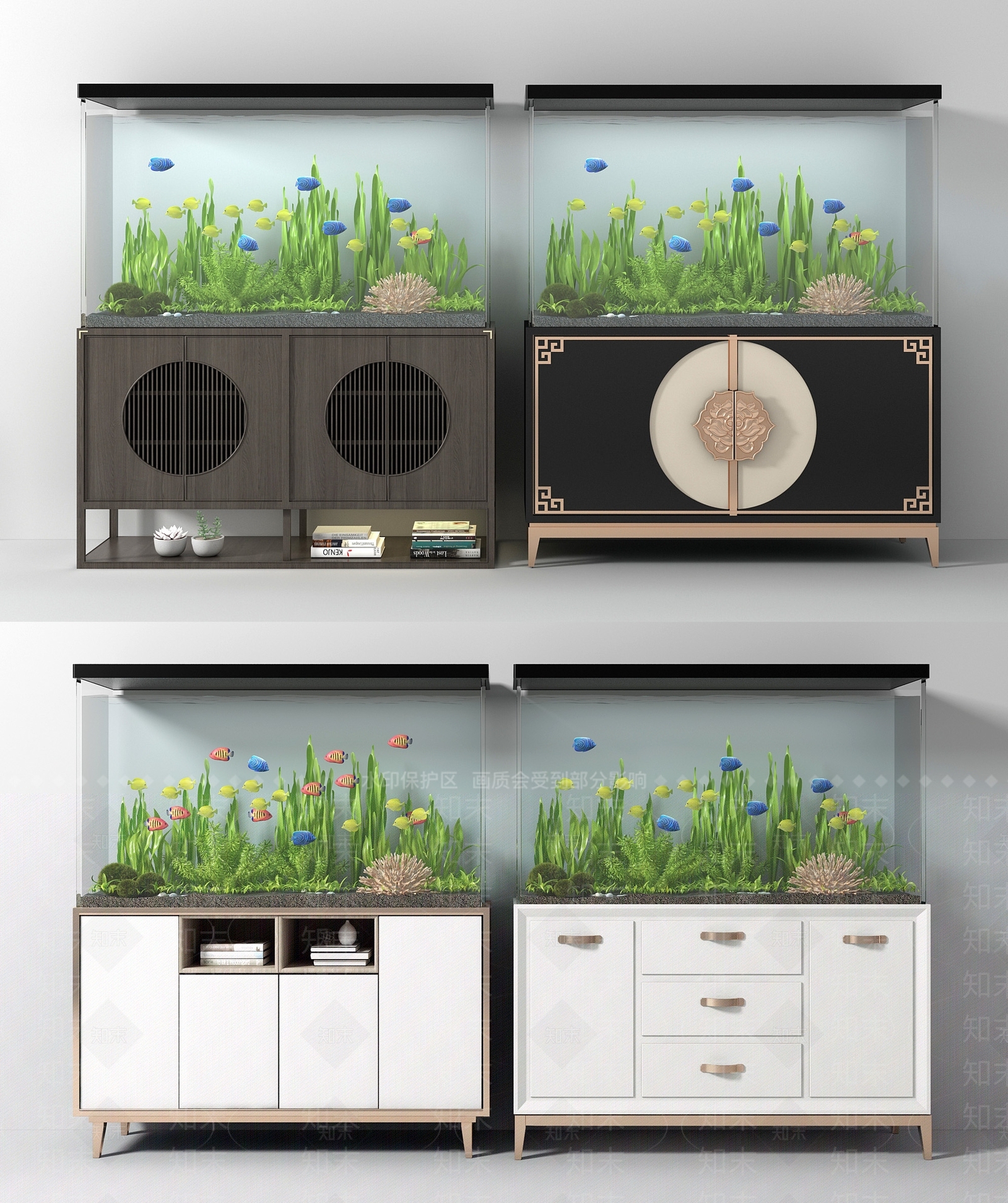 新中式鱼缸组合3D模型下载【ID:634056772】
